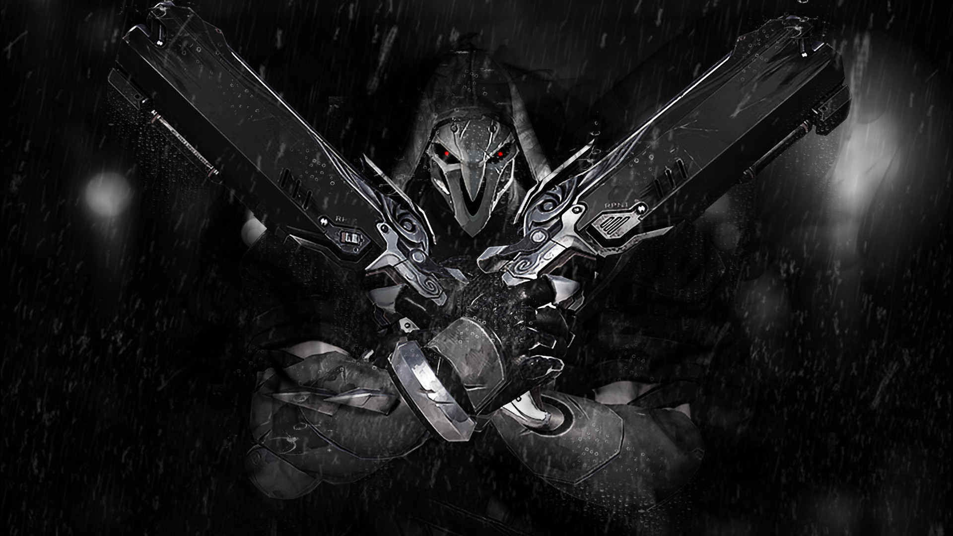 Reaper, Overwatch, Fucili a pompa, Bianco e nero, Full HD, sfondo per PC
