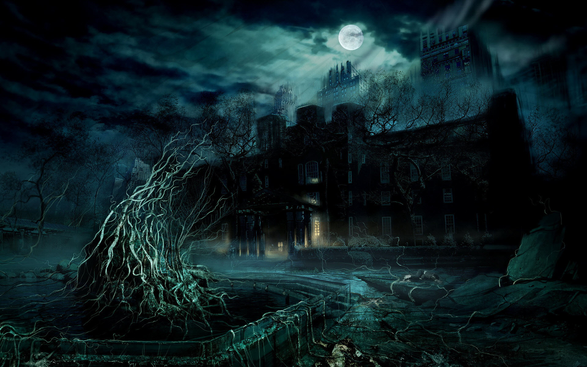 Castello infestato, Luna, Fantasy, Notte, 1920x1200, immagine di sfondo