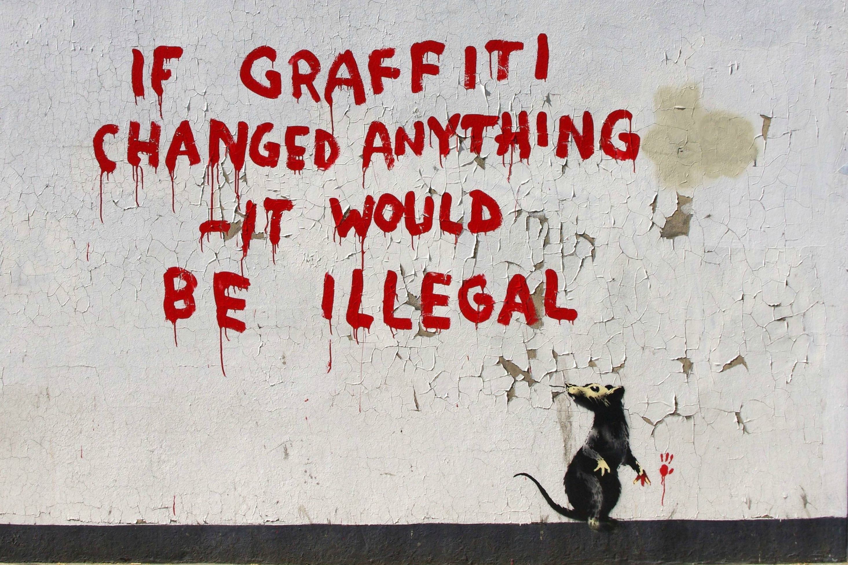 If Graffiti Changed Anything It Would Be Illegal, Banksy, Ratto, Street art, sfondo 2K