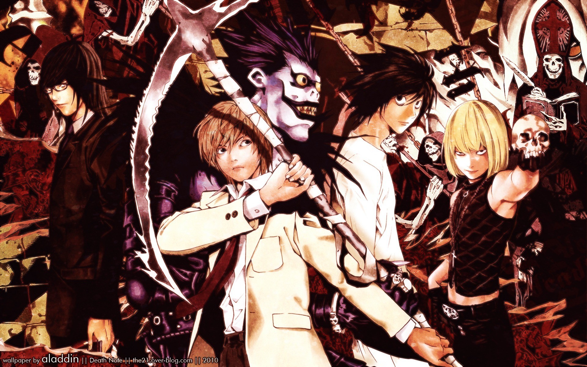 Light Yagami, L Lawliet, Ryuk, Misa Amane, Mello, Death Note, 1920x1200, immagine di sfondo