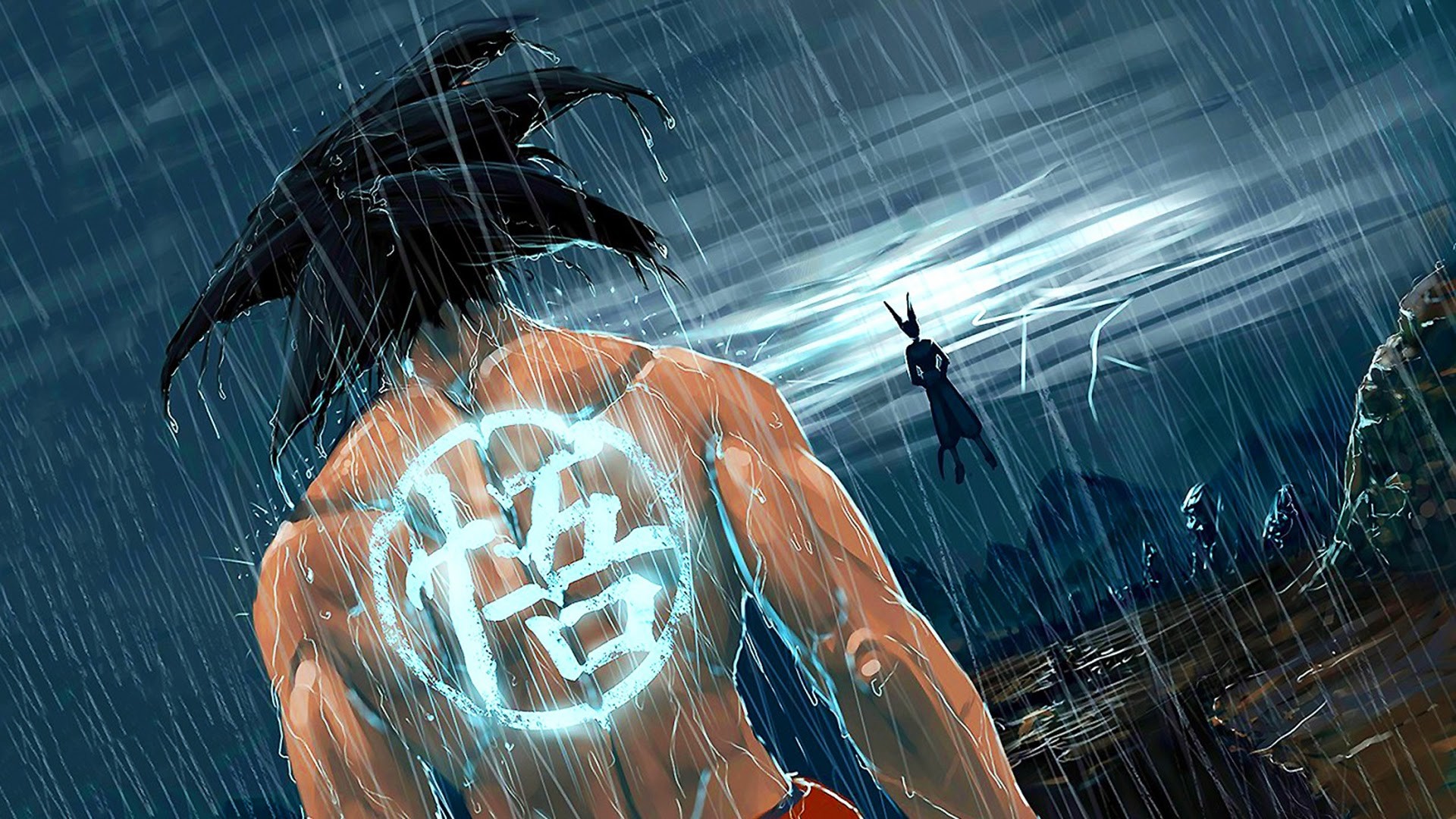 Goku, Simbolo Go, Dragon Ball, Pioggia, Notte, Full HD 1080p, sfondo desktop