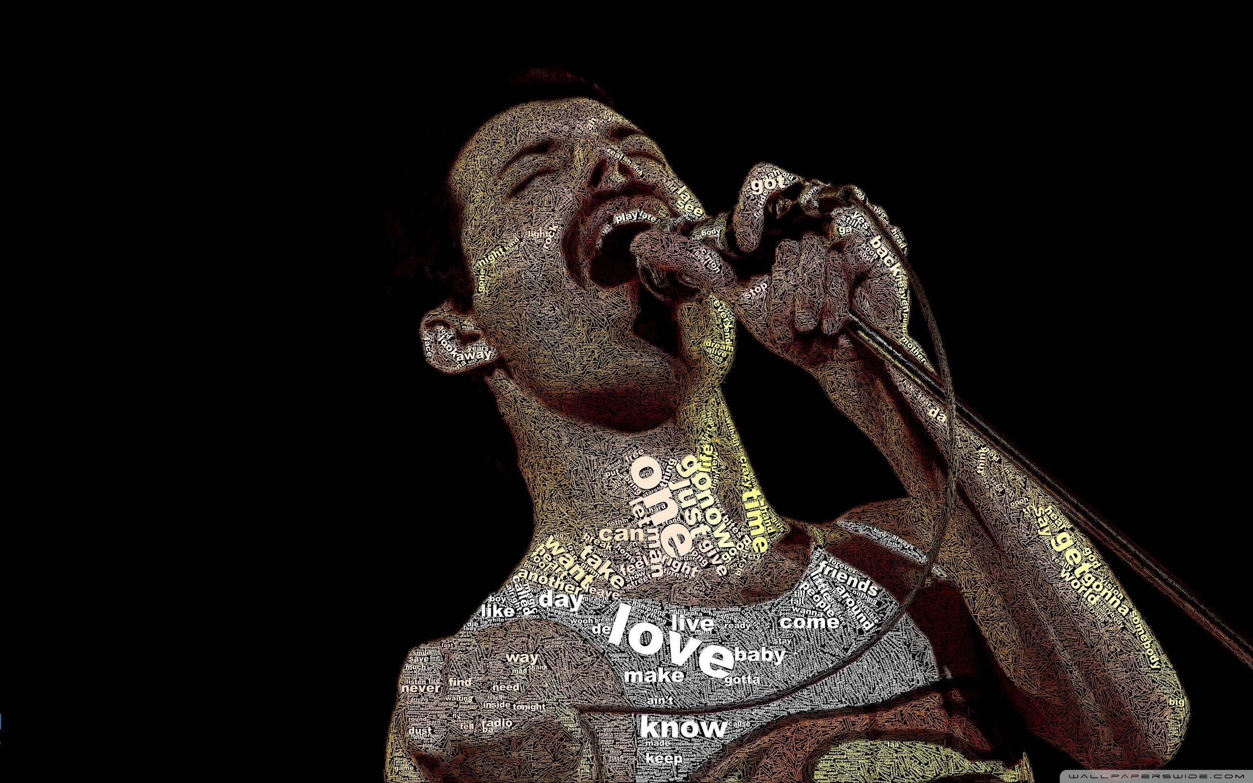 Freddie Mercury, Queen, Tipografia, Ritratto di parole, 2560x1600, sfondo per PC