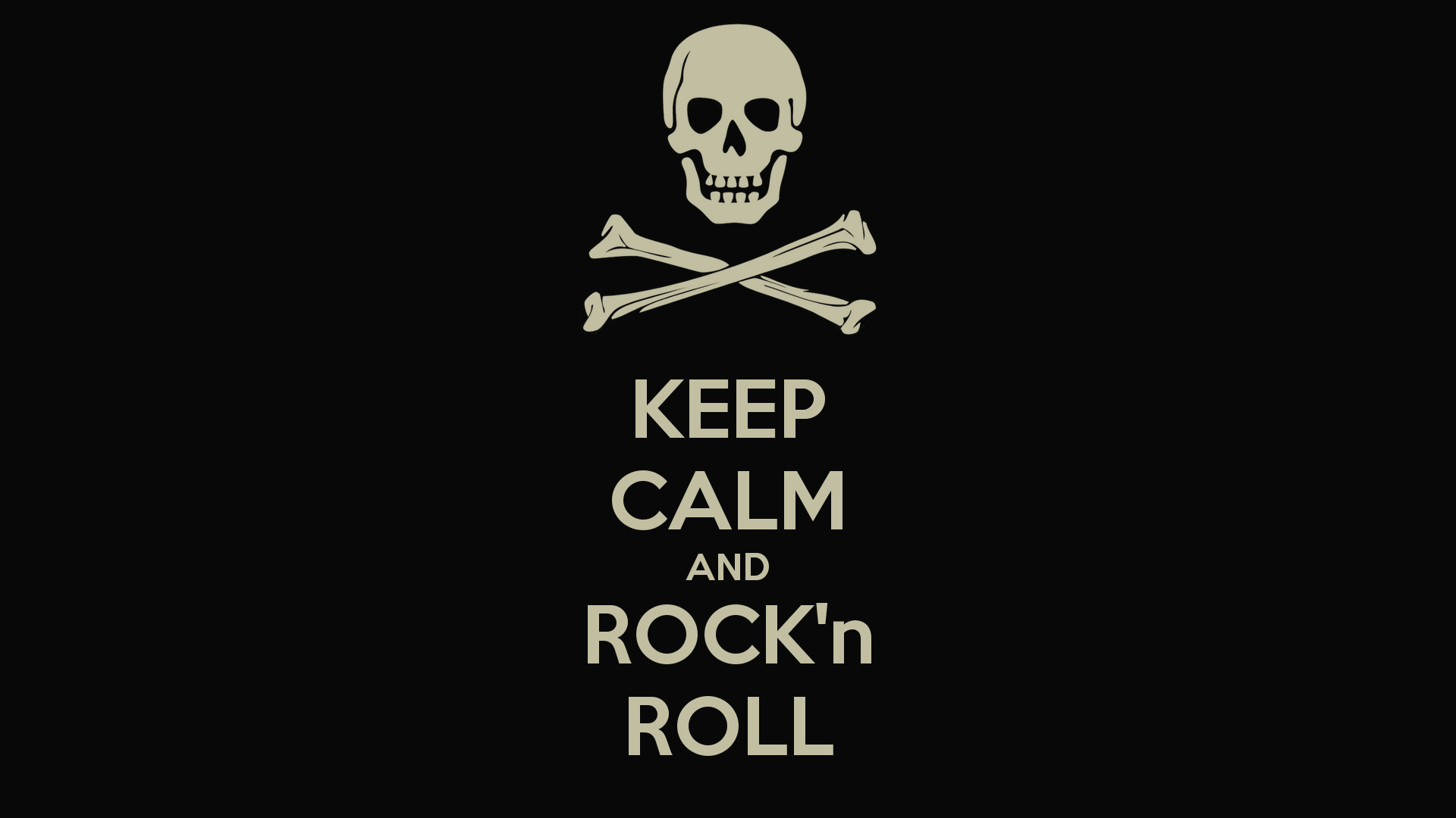 Keep Calm and Rock'n Roll, Teschio, Ossa incrociate, Sfondo nero, wallpaper desktop Full HD