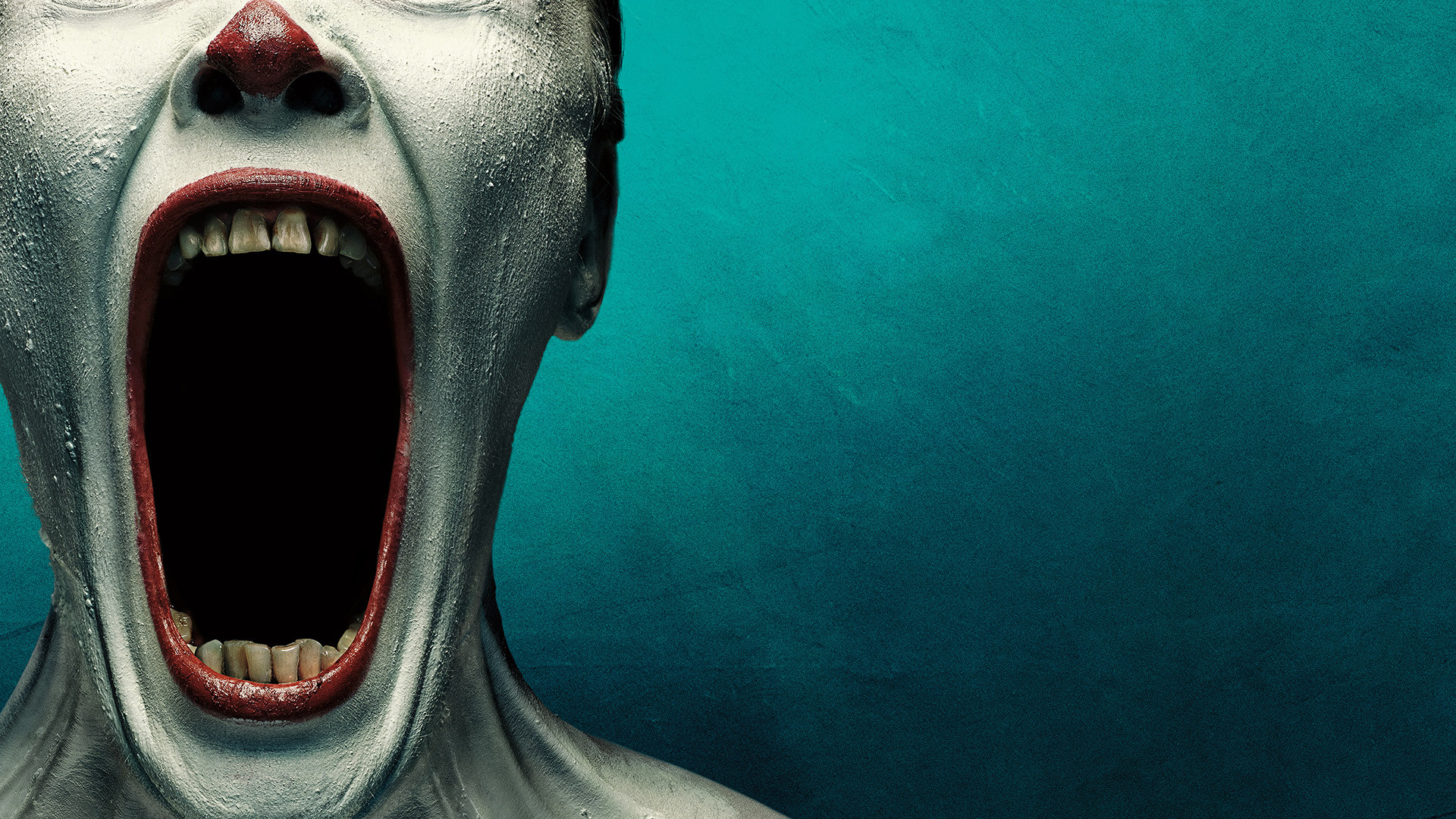 American Horror Story: Freak Show, Urlo, Bocca spalancata, Sfondo turchese, Horror, wallpaper desktop