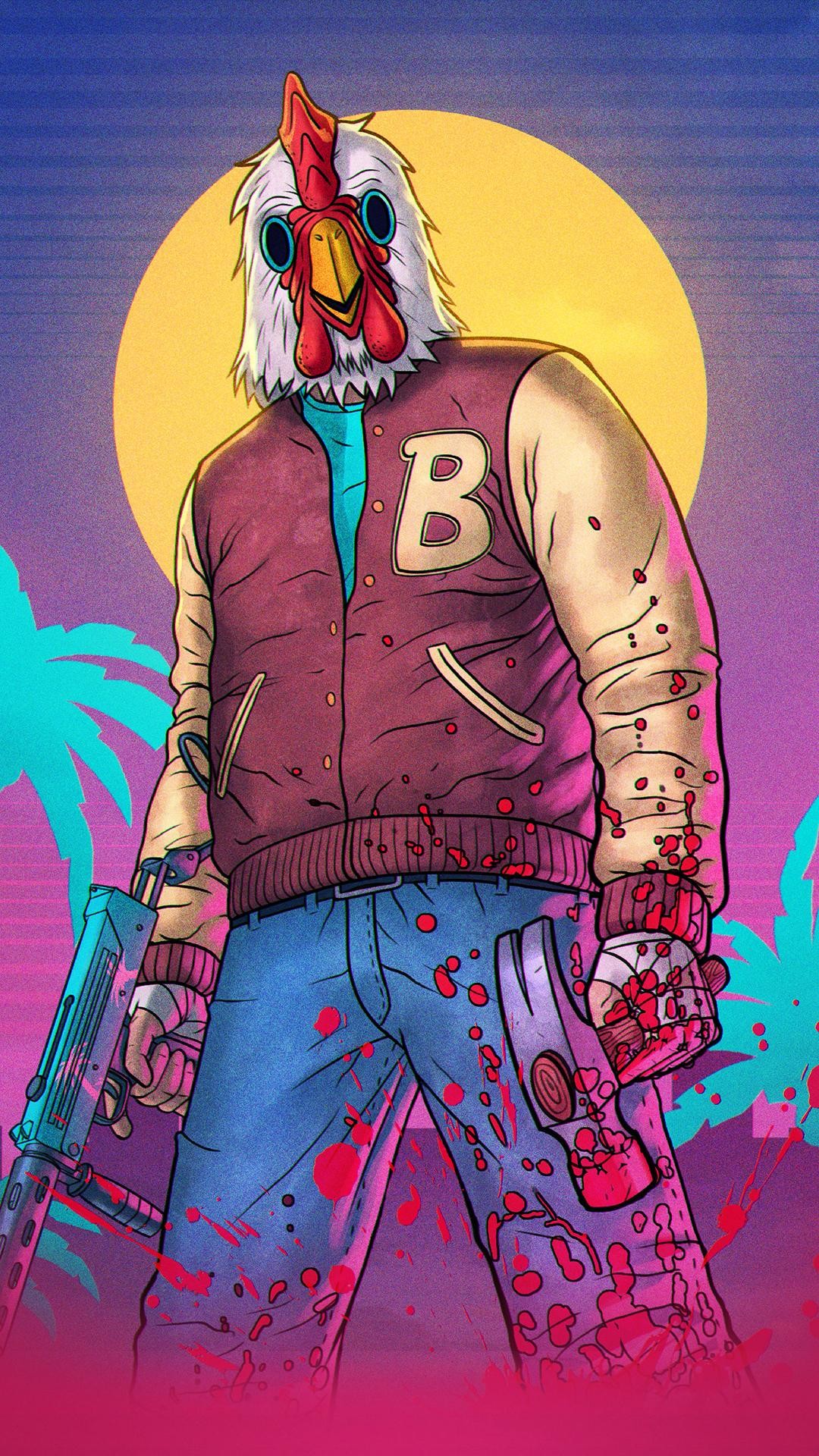 Jacket, Richard, Hotline Miami, Giacca Letterman, Retrowave, wallpaper per iPhone e Android