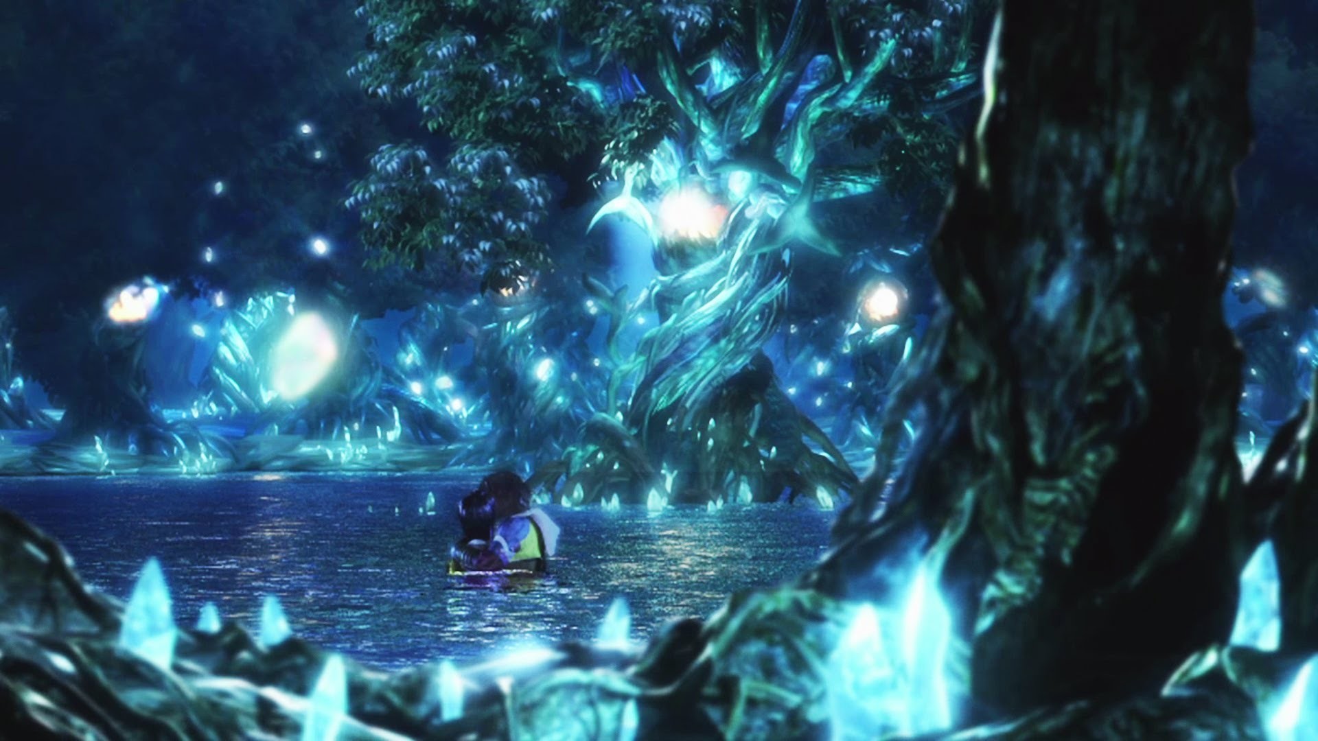 Final Fantasy X, Macalania, Lago, Cristalli, Notte, Full HD, sfondo Windows 11