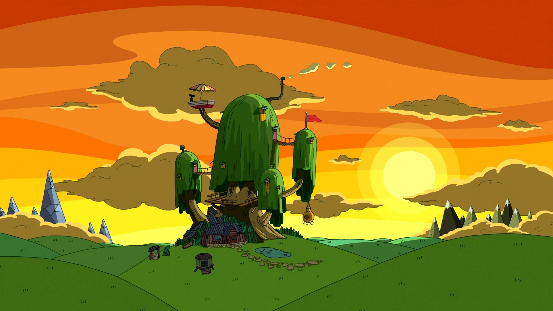 Casa sull'albero, Adventure Time, Tramonto, Terra di Ooo, Full HD, sfondo Windows 11