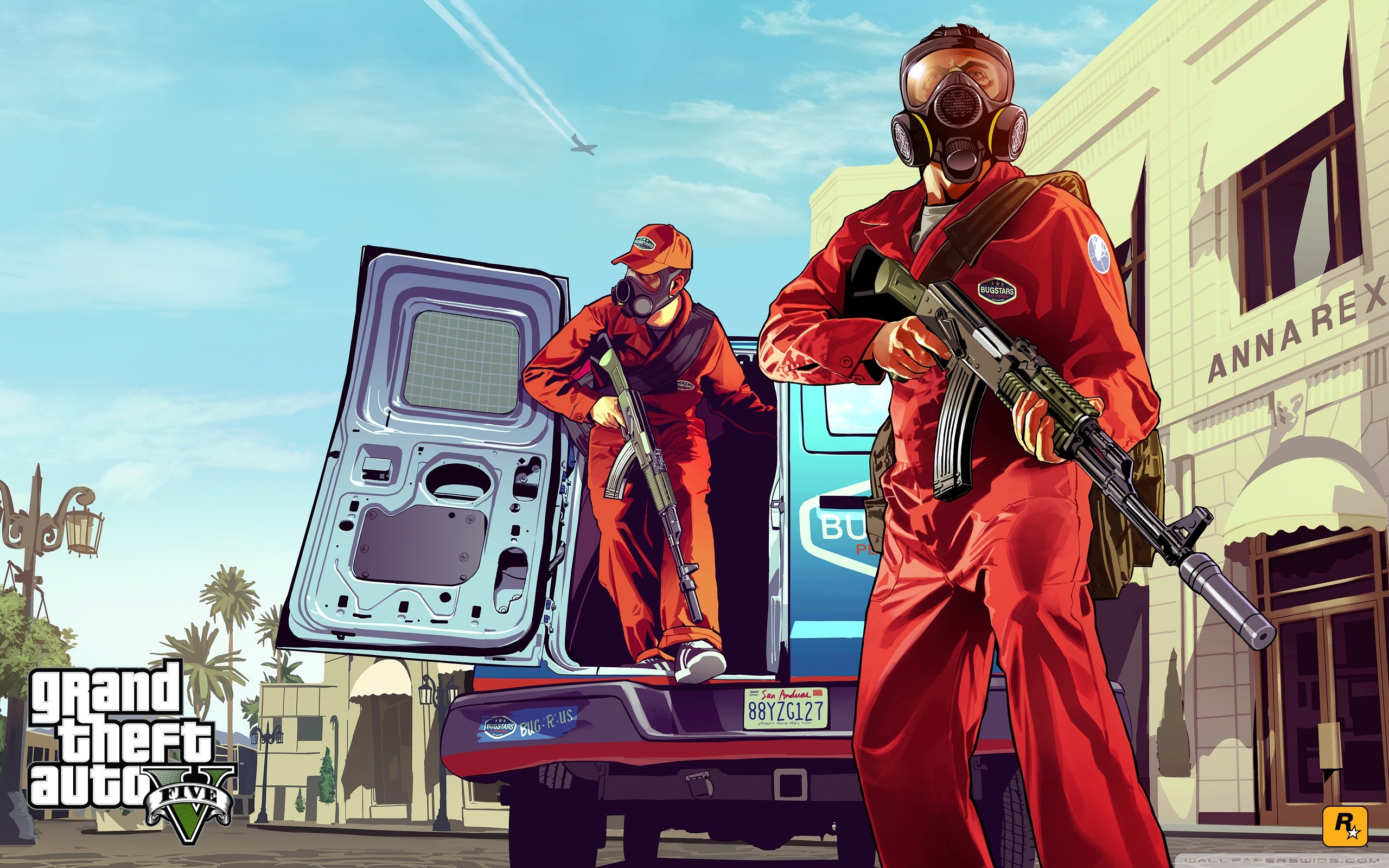 GTA V, Maschera antigas, Rapina, Furgone, 2K, sfondo per portatile