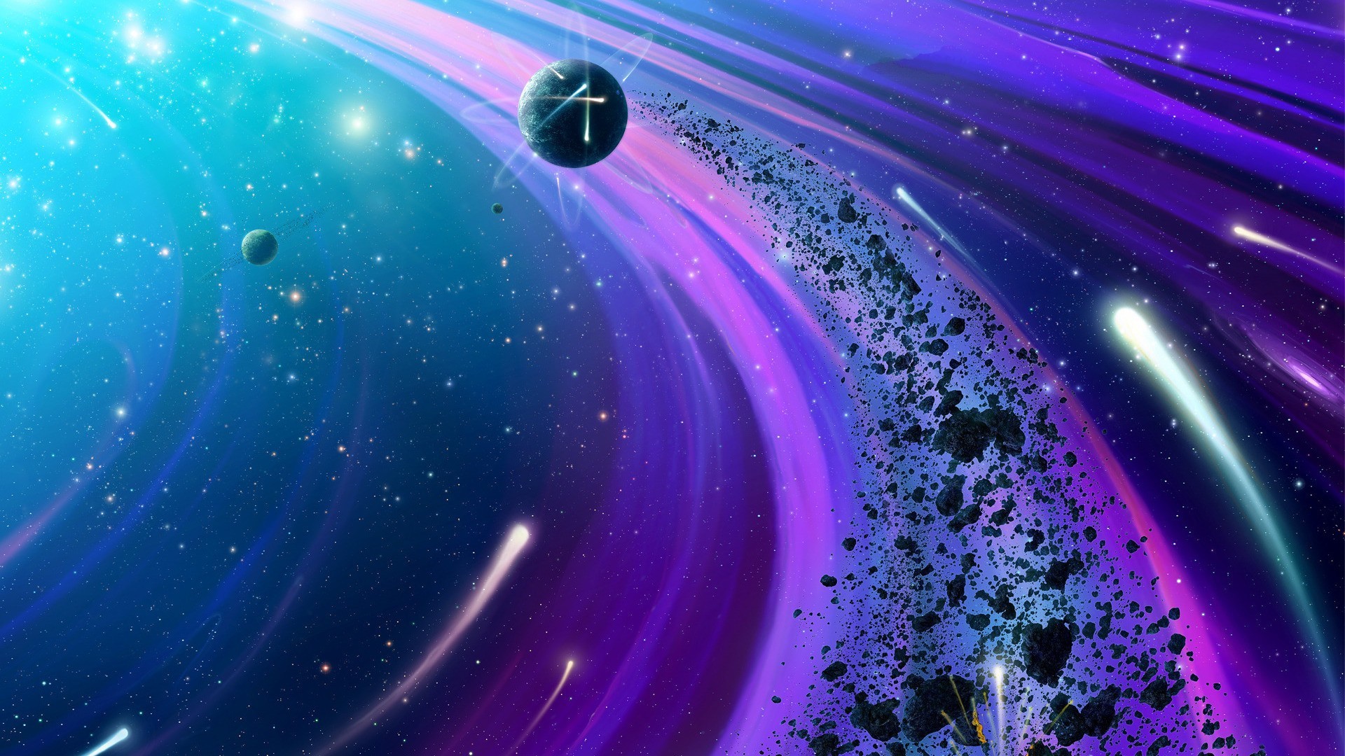 Asteroidi, Comete, Pianeta, Arte digitale, Full HD, sfondo desktop