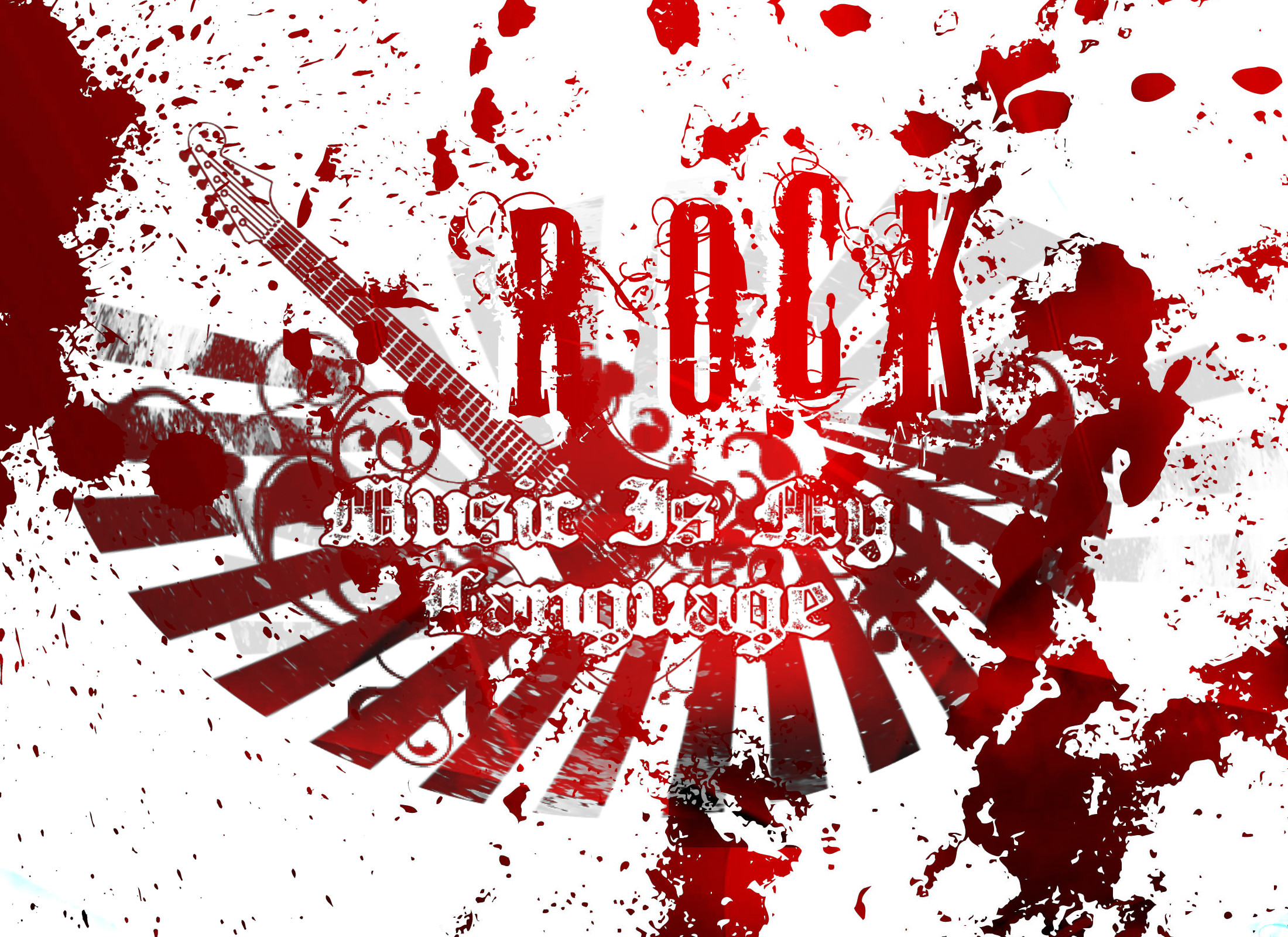 Scritta Rock, Chitarra, Schizzi rossi, Grunge, Full HD, sfondo per PC