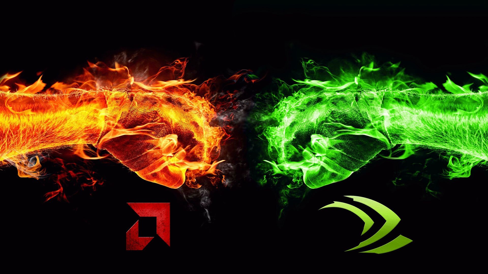 Nvidia, AMD, Pugni, Fuoco, Rivalità, 16:9 Full HD, sfondo widescreen