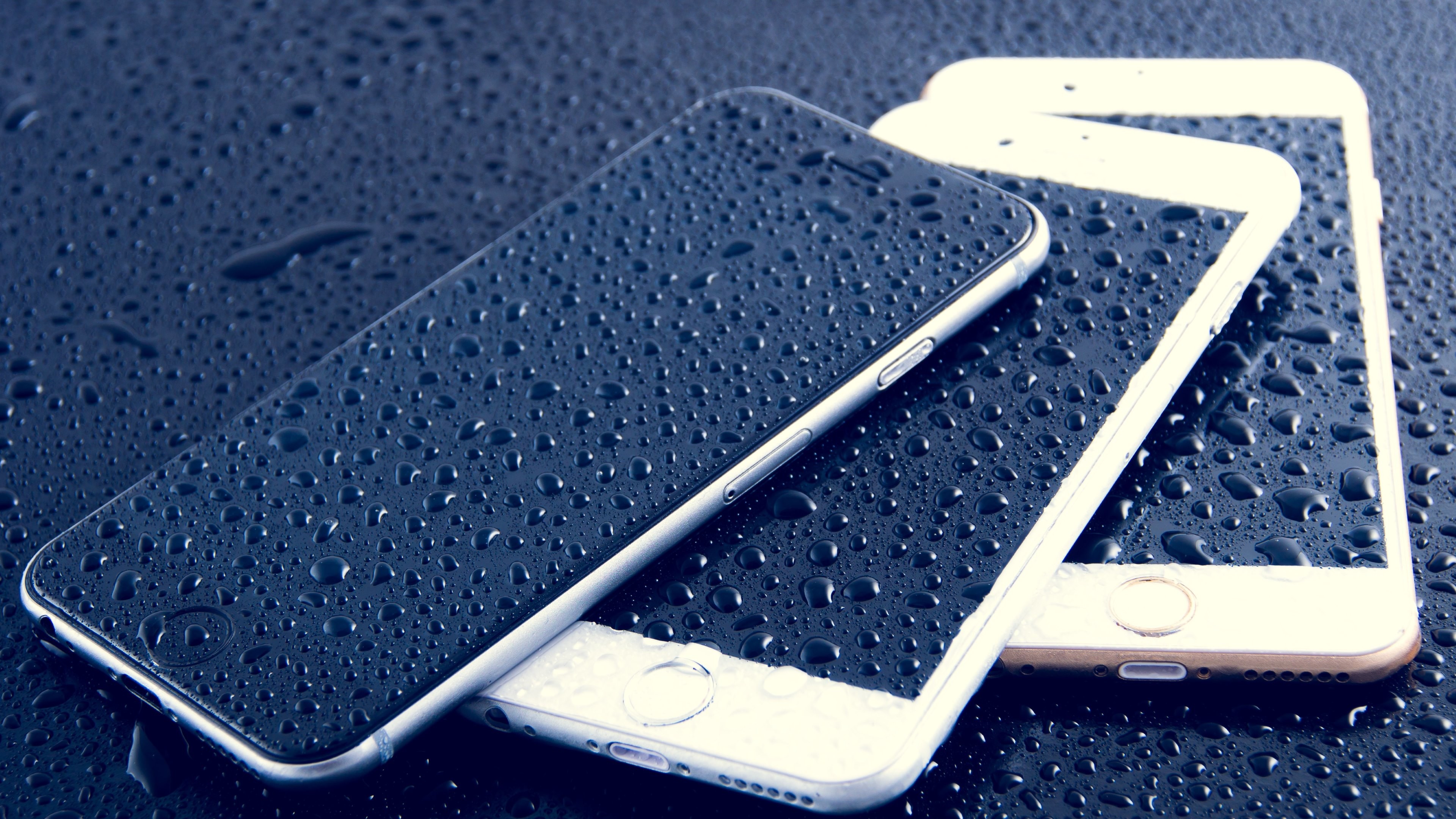 iPhone 6, Gocce d'acqua, Smartphone, Blu scuro, 3840x2160, immagine di sfondo