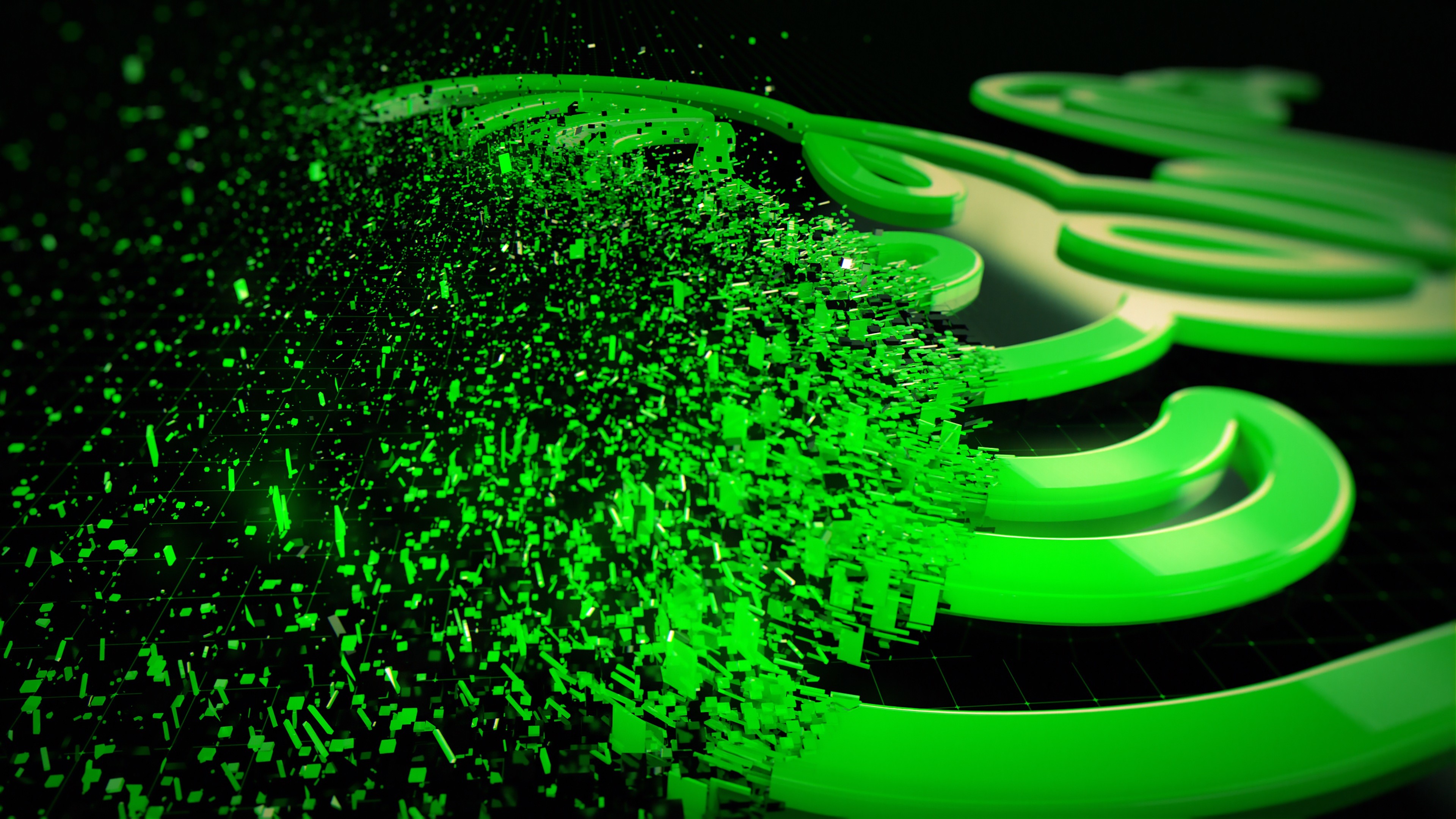 Razer, Logo Razer 3D, Particelle, Verde, 4K, sfondo Windows 11