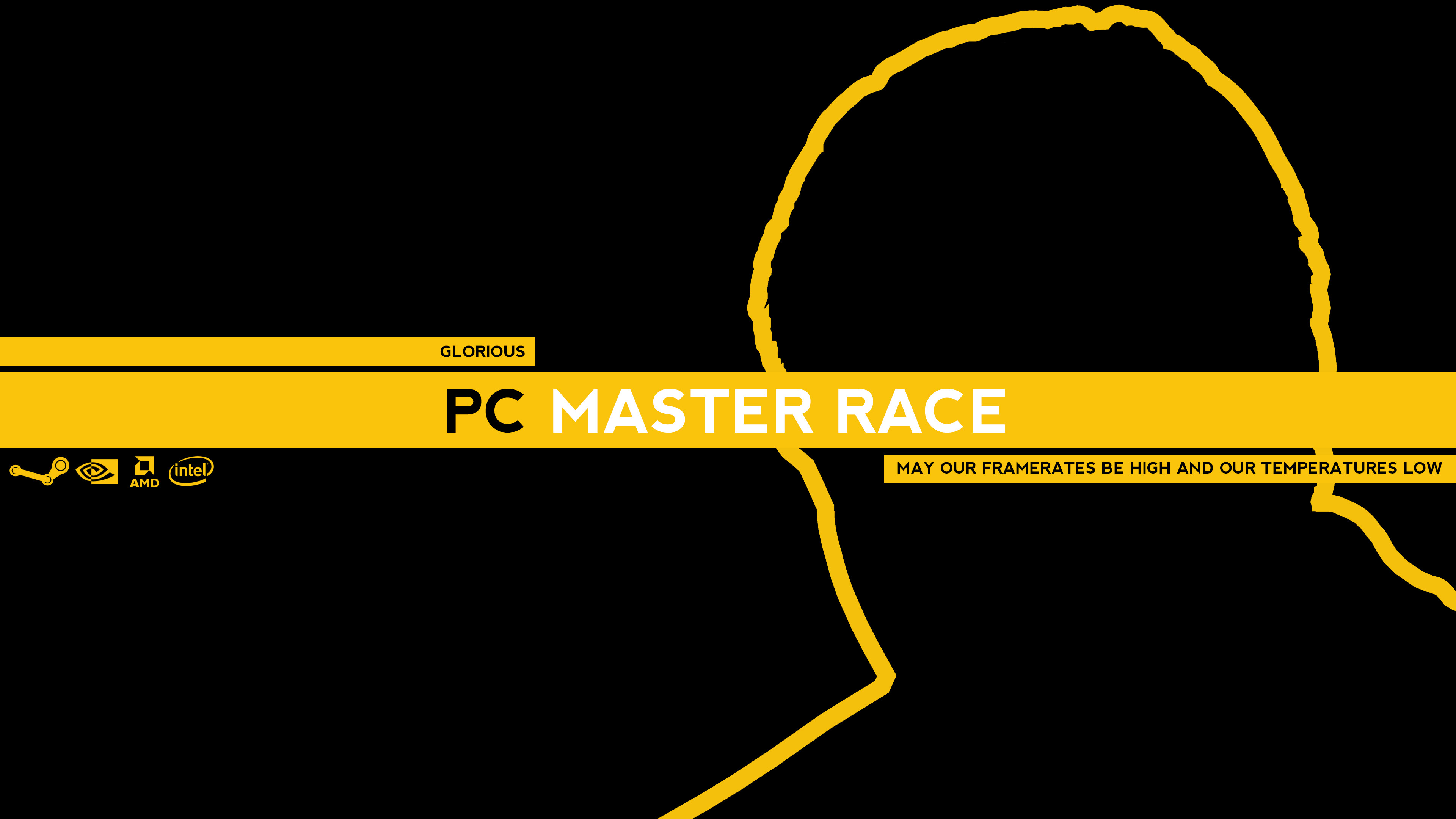 PC Master Race, Gabe Newell, Silhouette, Giallo e nero, 4K, sfondo per portatile