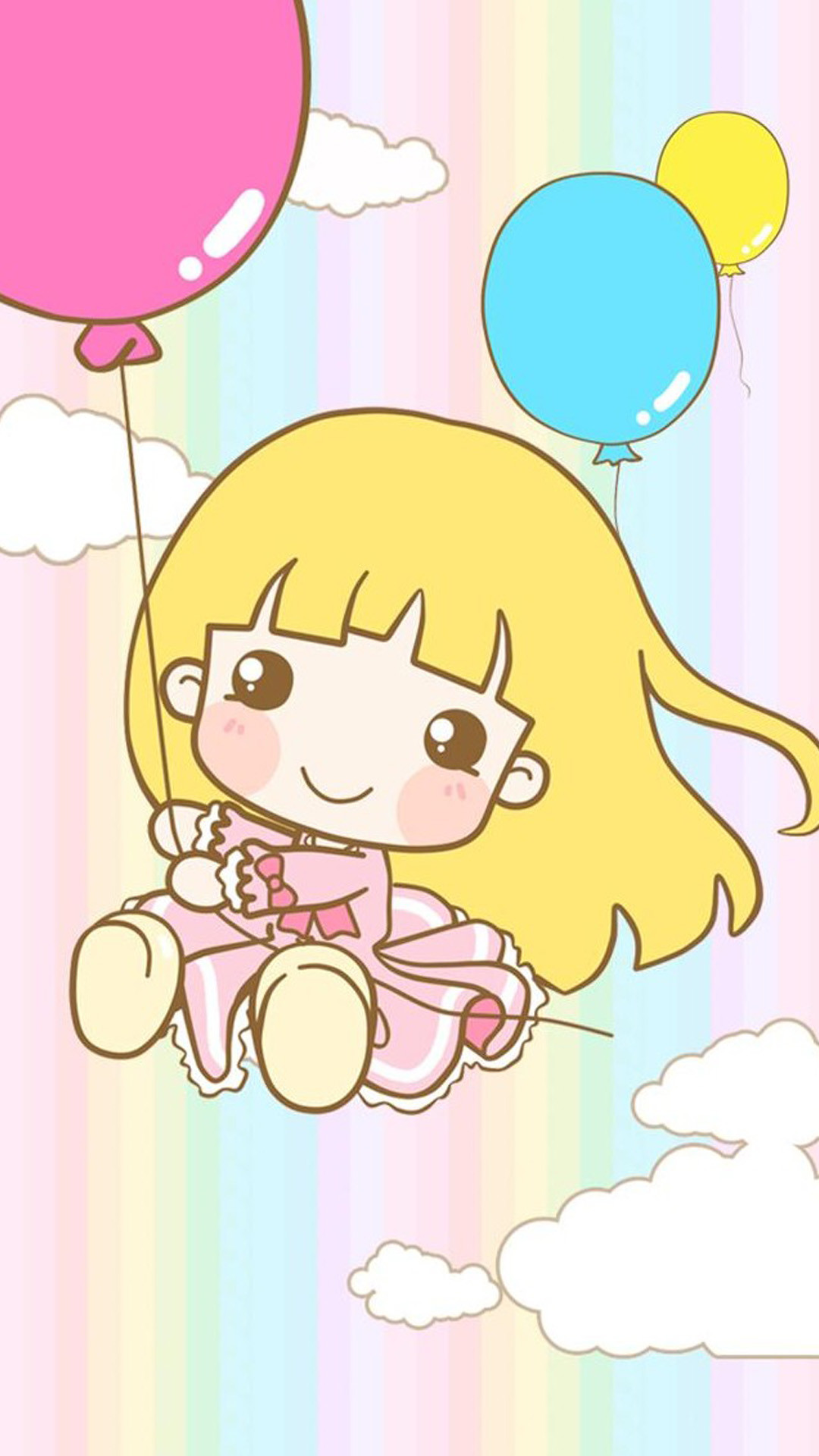 Bambina, Palloncini, Kawaii, Arcobaleno, Full HD, sfondo per smartphone