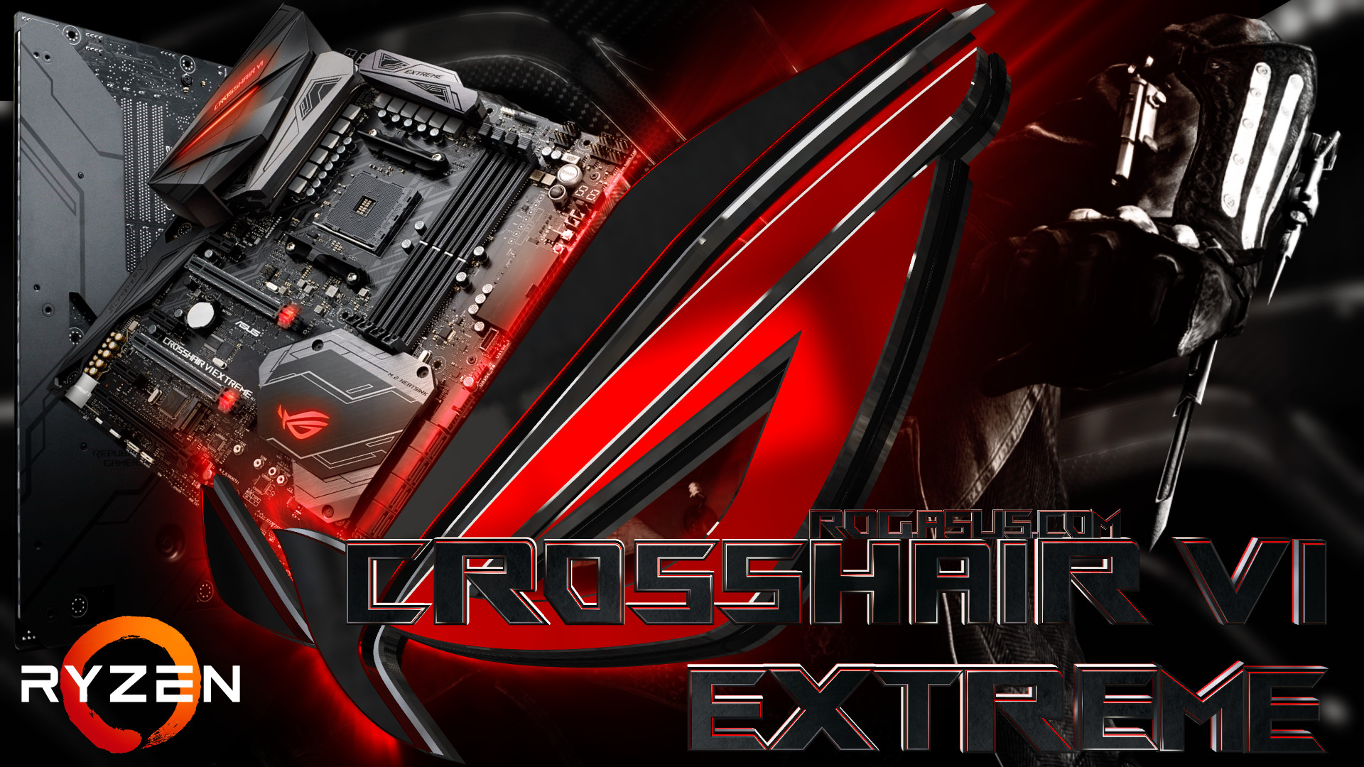 Asus ROG Crosshair VI Extreme, AMD Ryzen, Scheda madre, Rosso e nero, sfondo 1920x1080 per PC