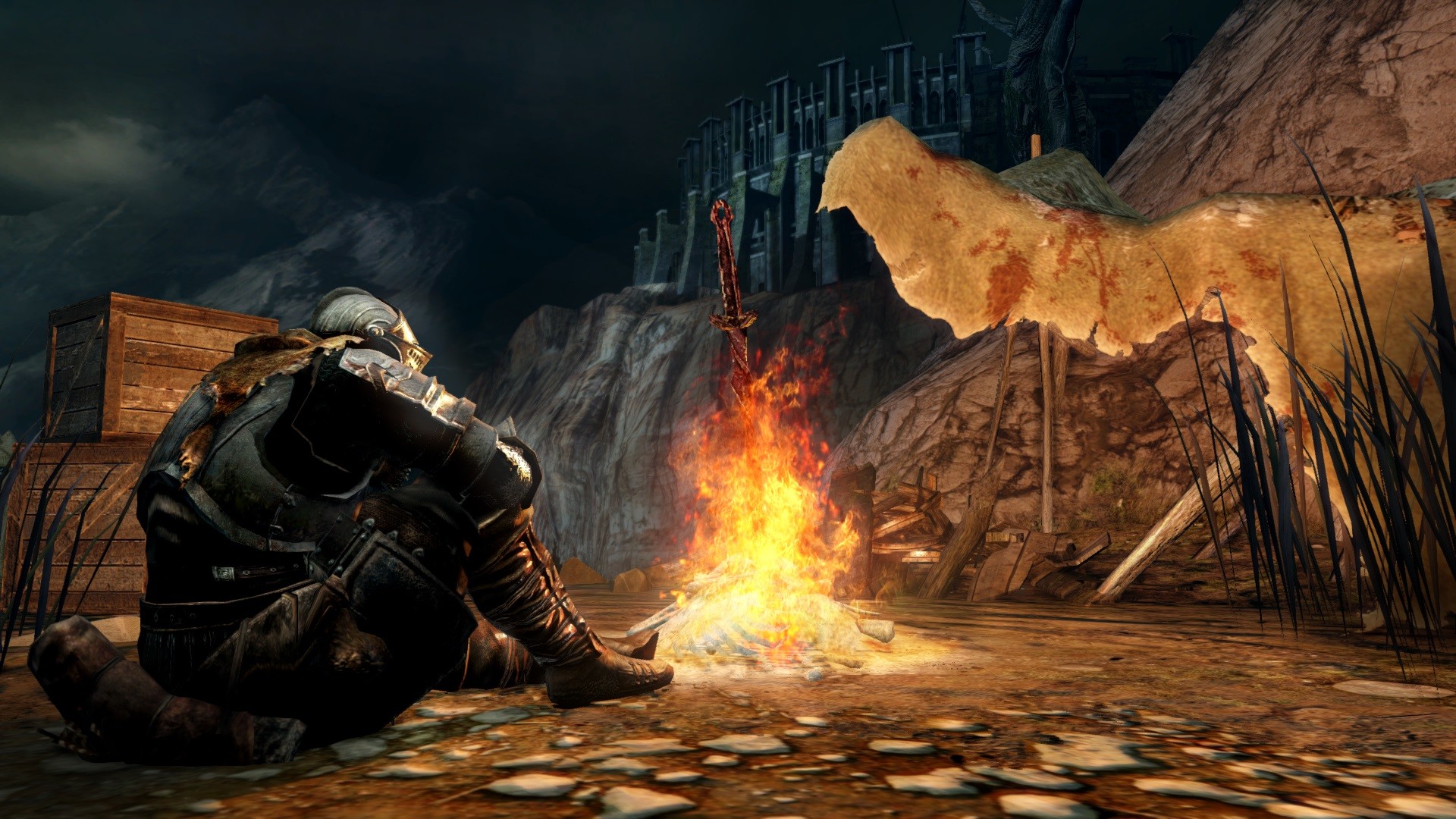 Dark Souls II, Falò, Cavaliere seduto, Fuoco, Full HD, sfondo per PC