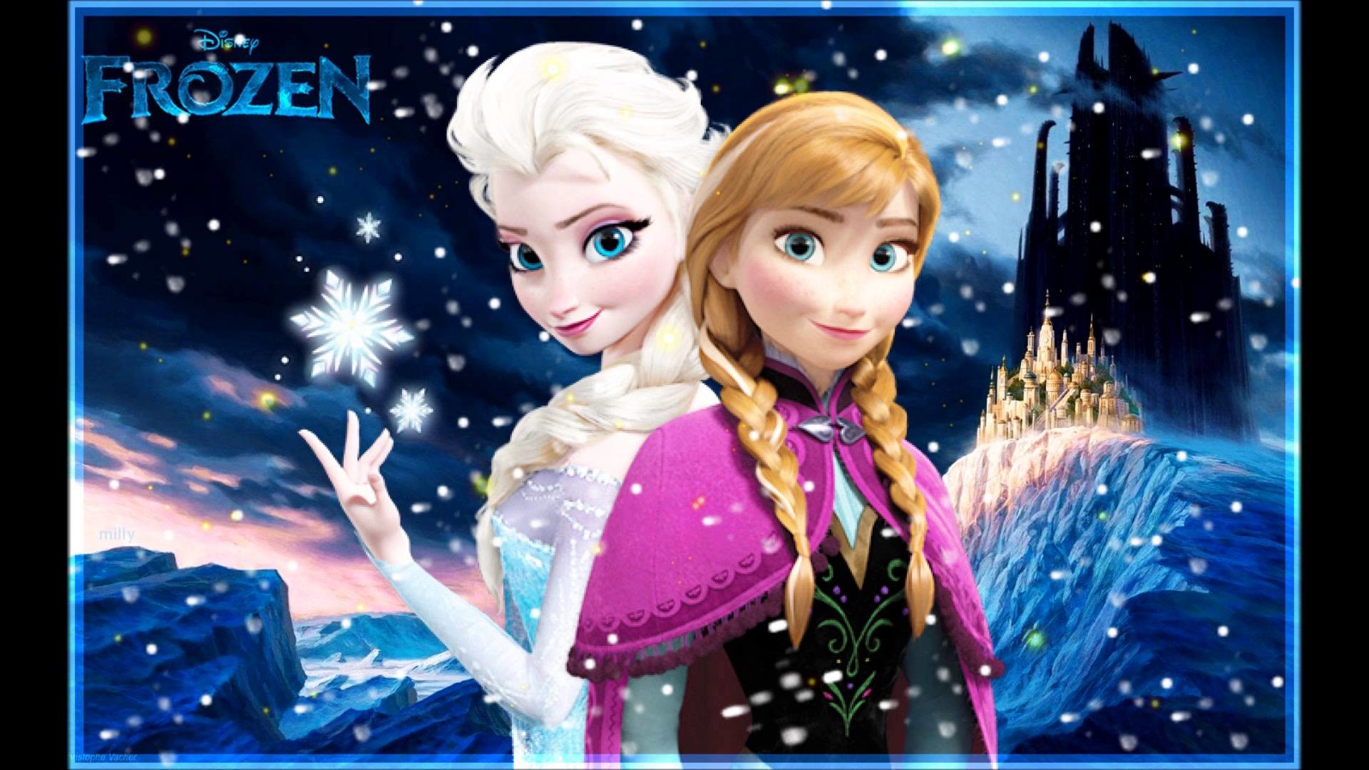 Elsa, Anna, Frozen - Il regno di ghiaccio, Castello di ghiaccio, Notte, sfondo Full HD per PC