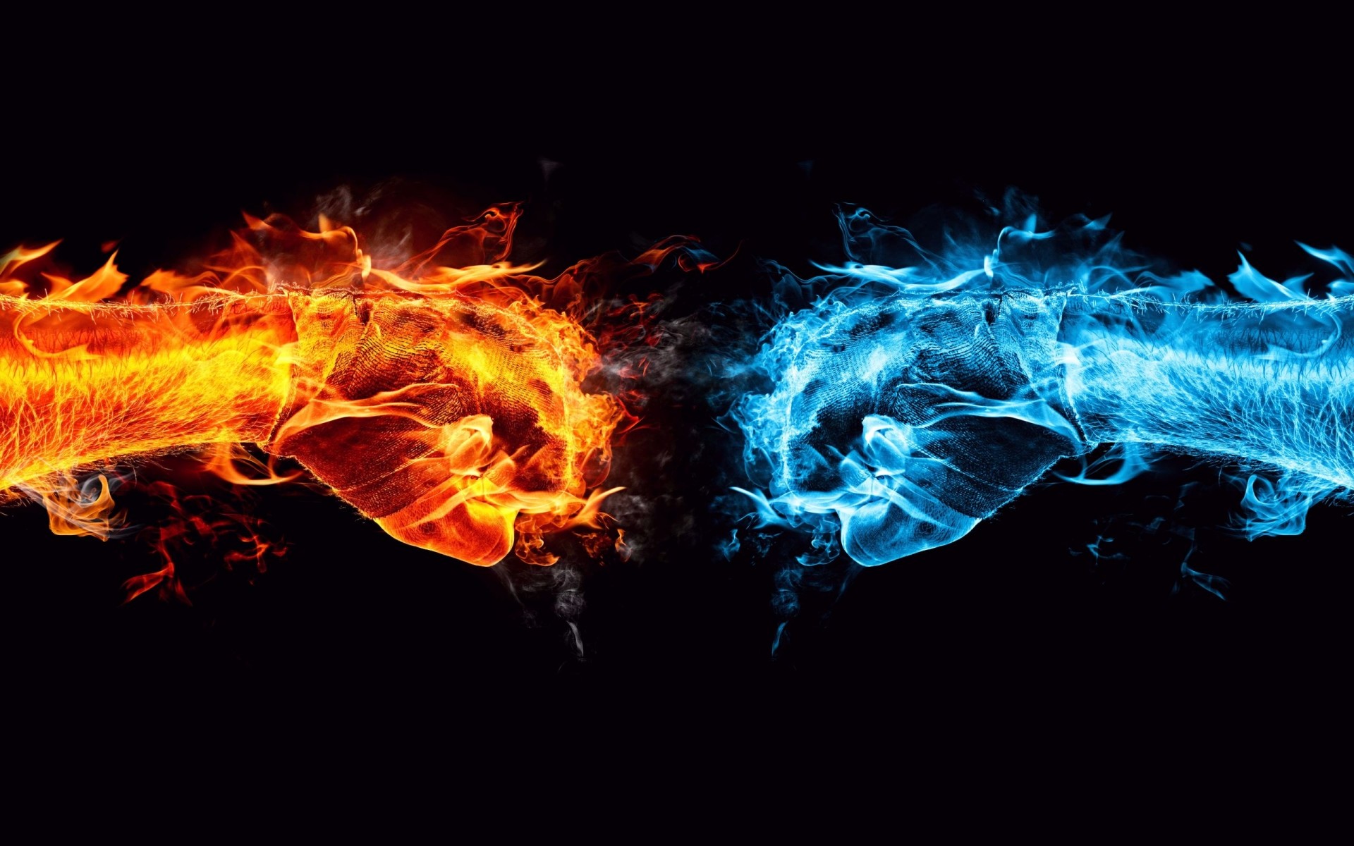 Pugni di fuoco e ghiaccio, Fuoco, Ghiaccio, Arte digitale, Full HD, sfondo desktop