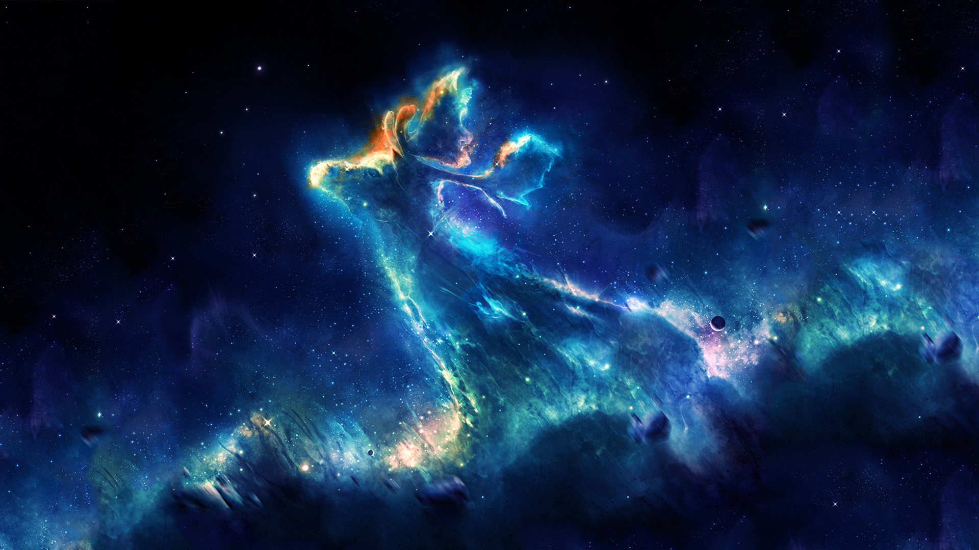 Nebulosa, Spazio, Blu, Arte digitale, 16:9 Full HD, sfondo widescreen