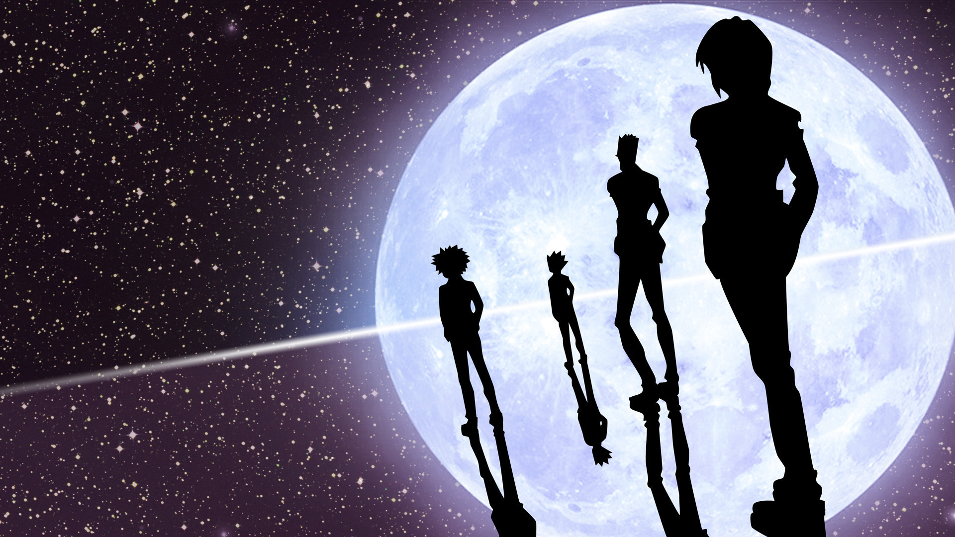 Hunter x Hunter, Silhouette, Luna piena, Cielo stellato, Full HD, sfondo per PC