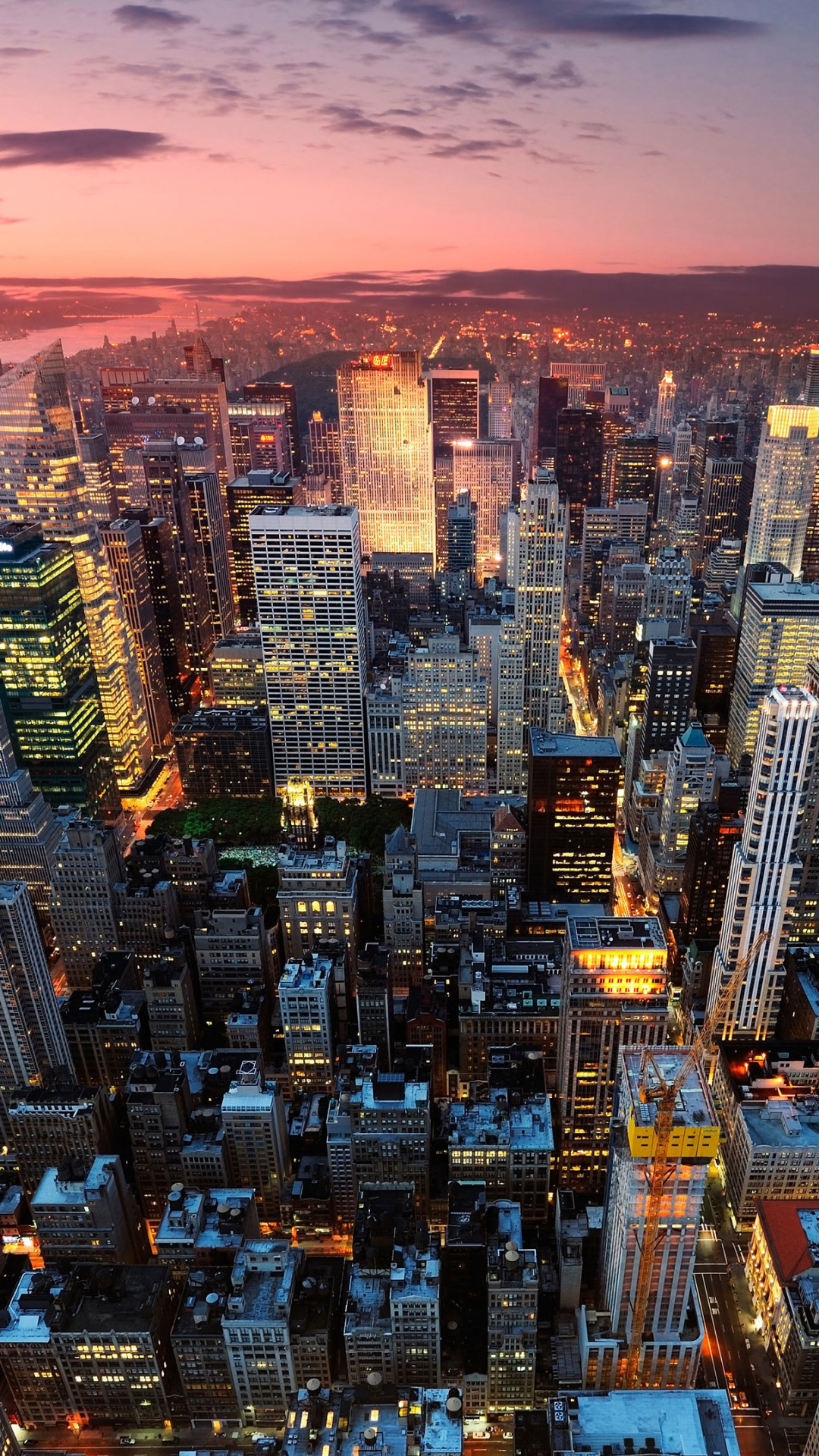 New York, Manhattan, Grattacieli, Tramonto, Vista dall'alto, Full HD, schermata di blocco del cellulare