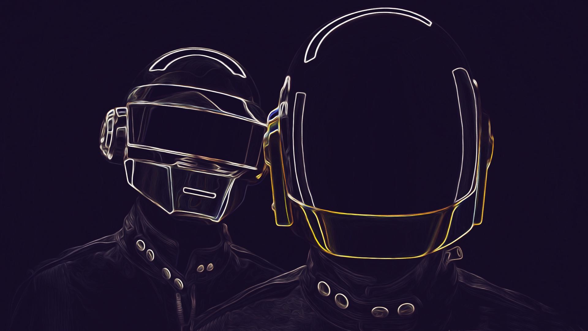 Daft Punk, Caschi, Line art, Neon, 1920x1080, immagine di sfondo