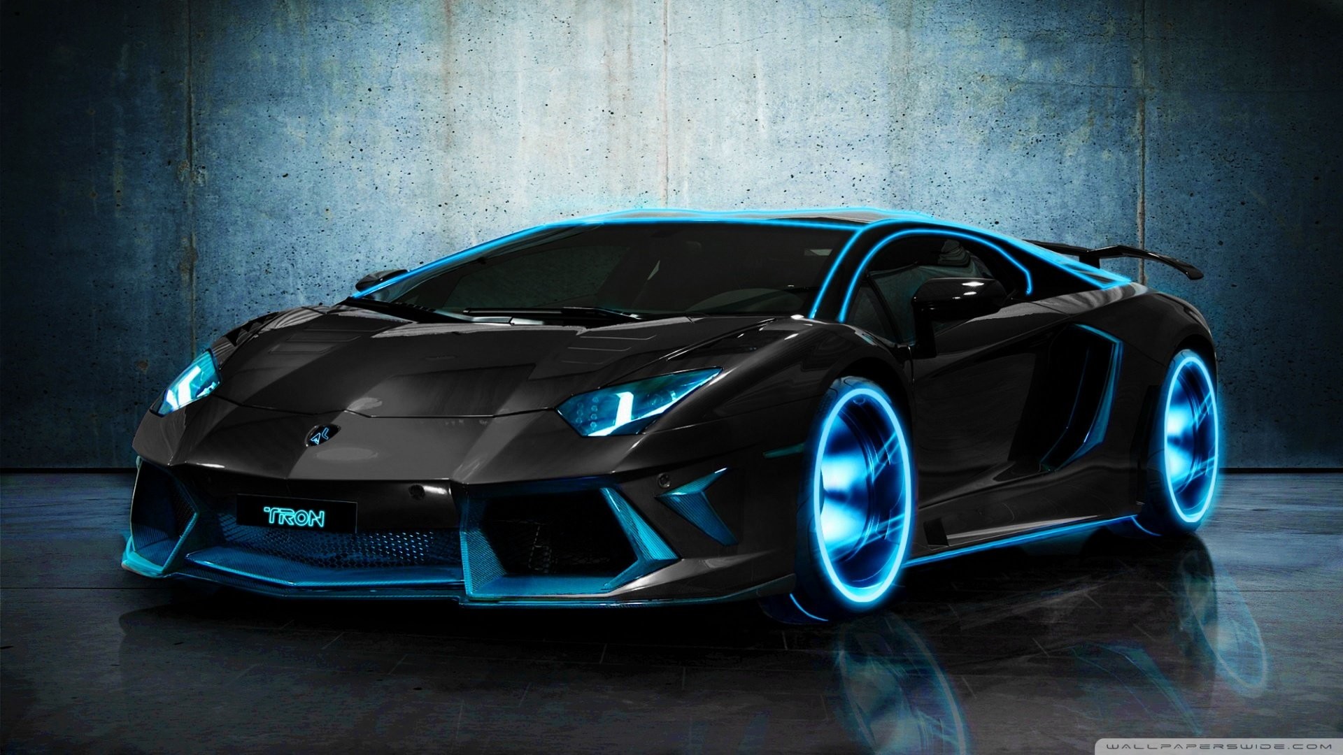 Lamborghini Aventador, Tron, Luci al neon, Supercar, Full HD, wallpaper per portatile
