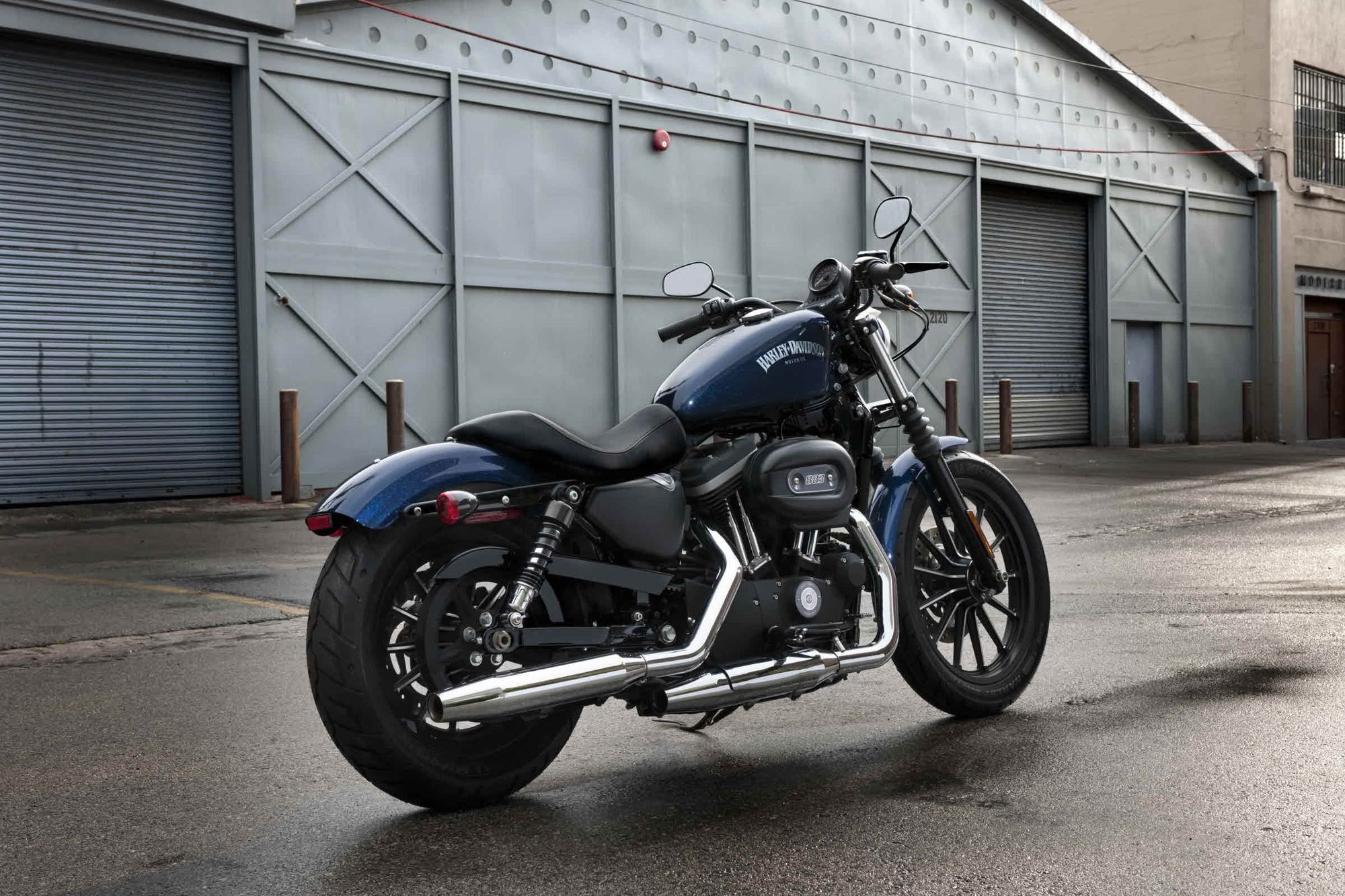 Harley-Davidson Sportster Iron 883, Harley-Davidson, Blu, Magazzino, Strada bagnata, immagine di sfondo