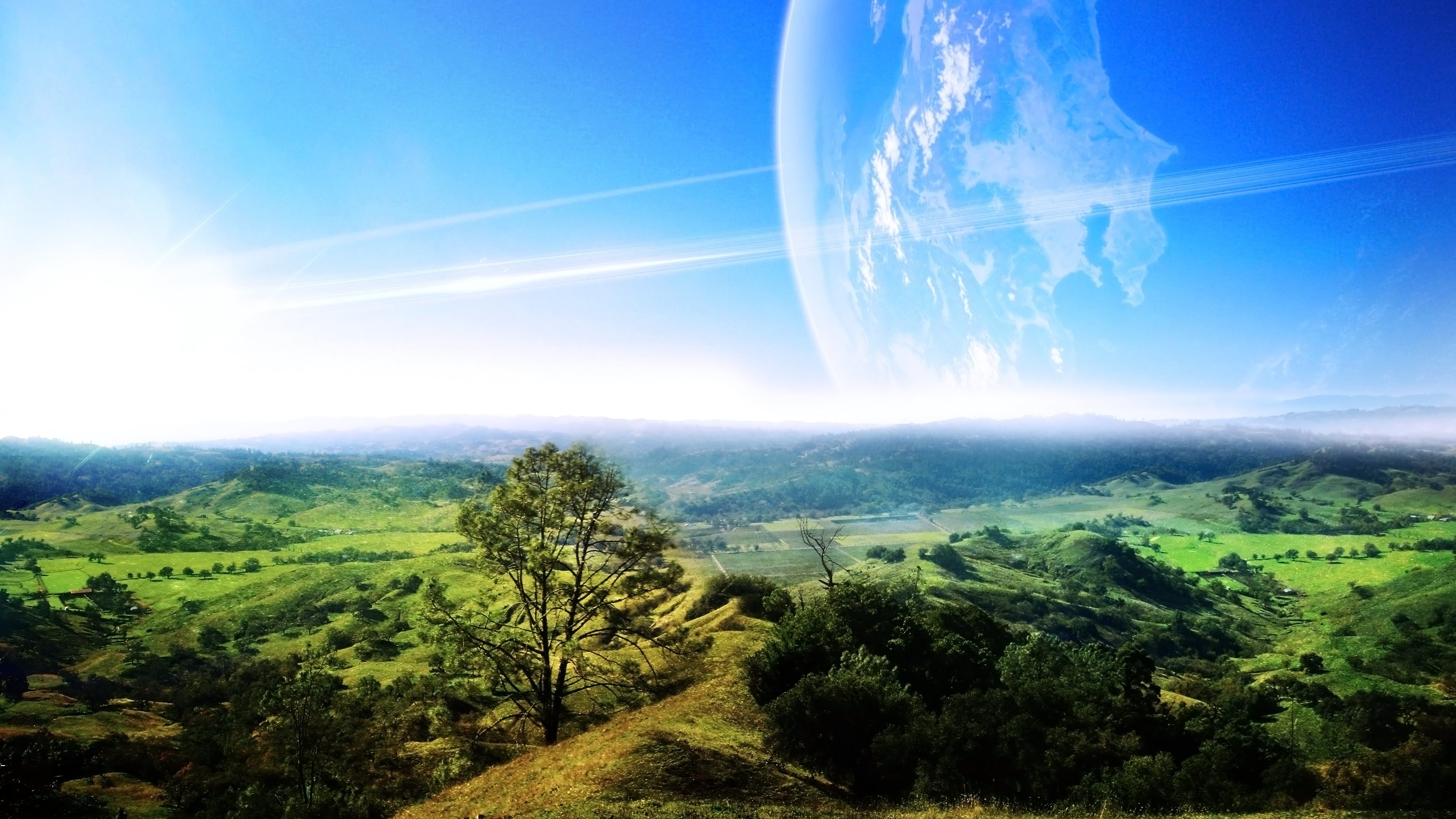 Pianeta, Colline verdi, Cielo, Fantascienza, immagine di sfondo PC