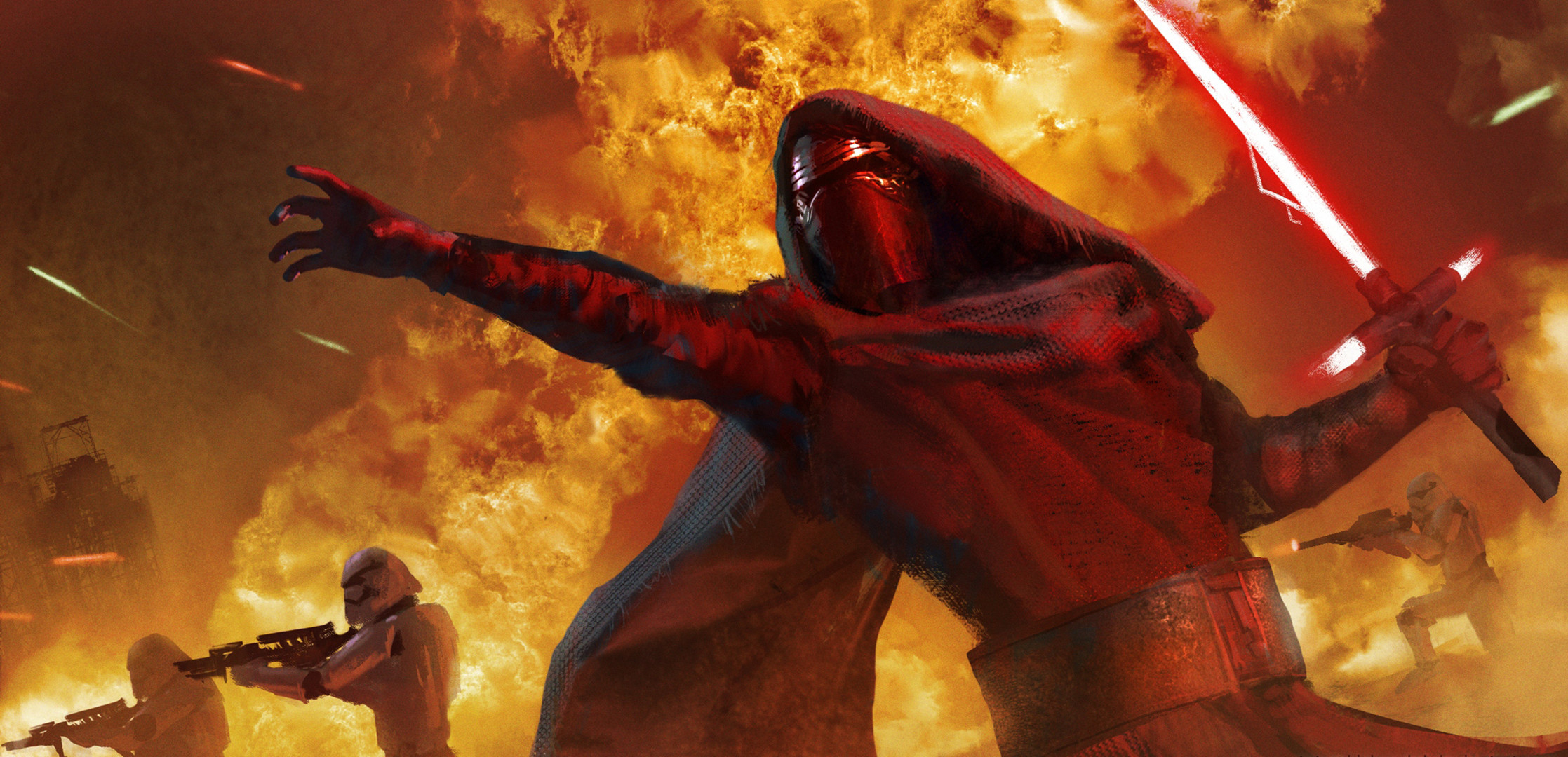 Kylo Ren, Star Wars, Fiamme, Stormtrooper, Illustrazione, Full HD, sfondo per portatile