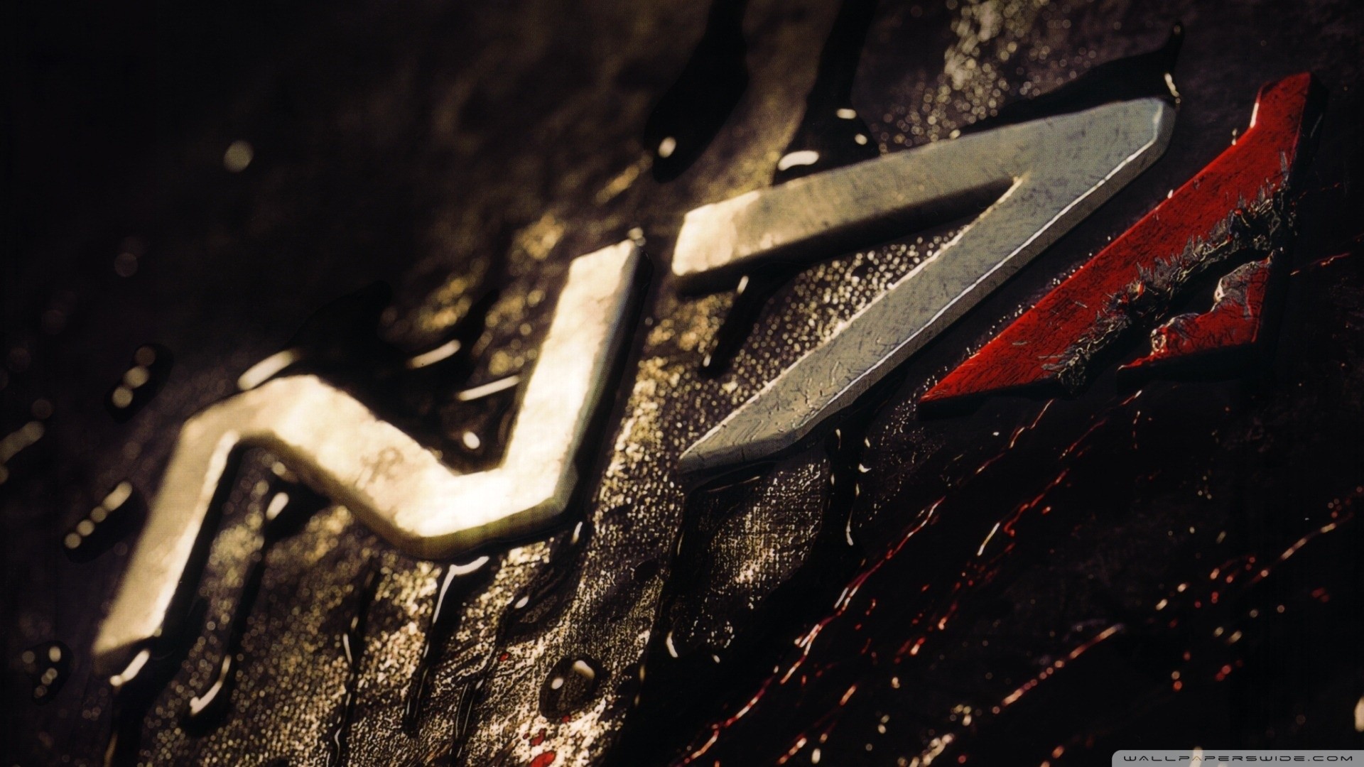 N7, Mass Effect, Logo, Metallo, Rosso, Full HD, sfondo Windows 11