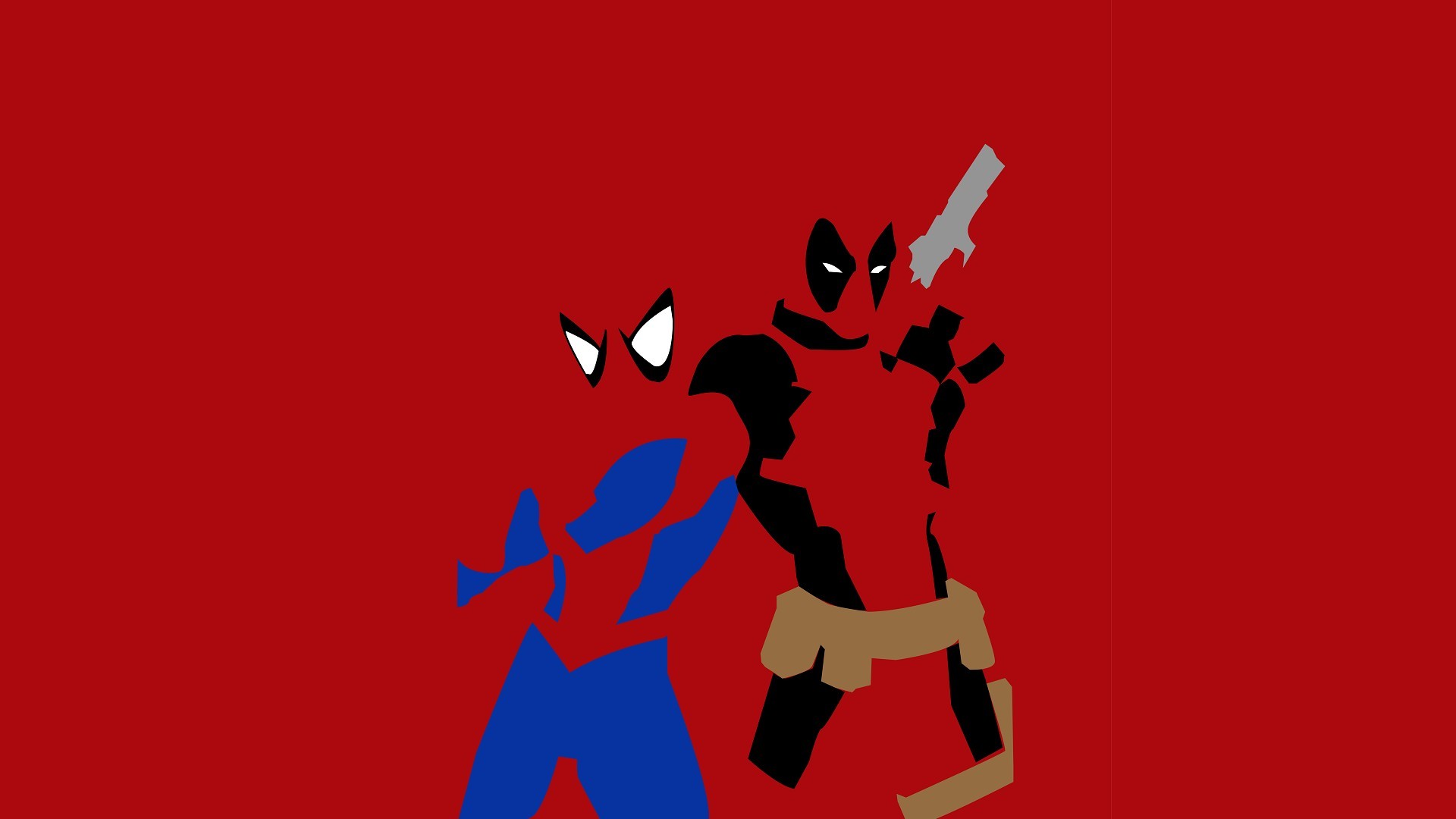 Deadpool, Spider-Man, Silhouette, Minimalista, Sfondo rosso, 16:9 Full HD, wallpaper widescreen