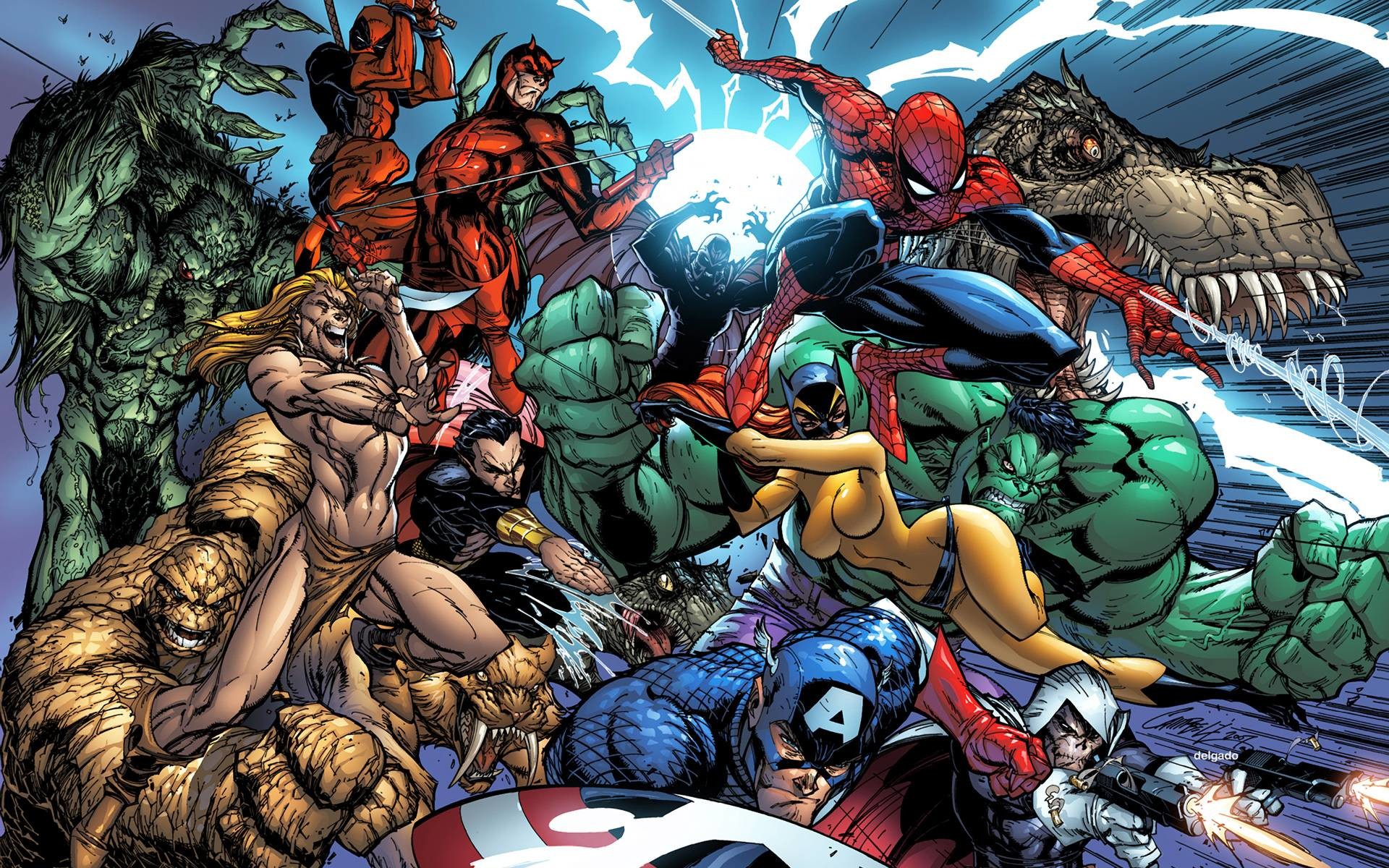 Marvel Comics, Hulk, Spider-Man, Capitan America, La Cosa, Daredevil, Fumetto, sfondo Full HD