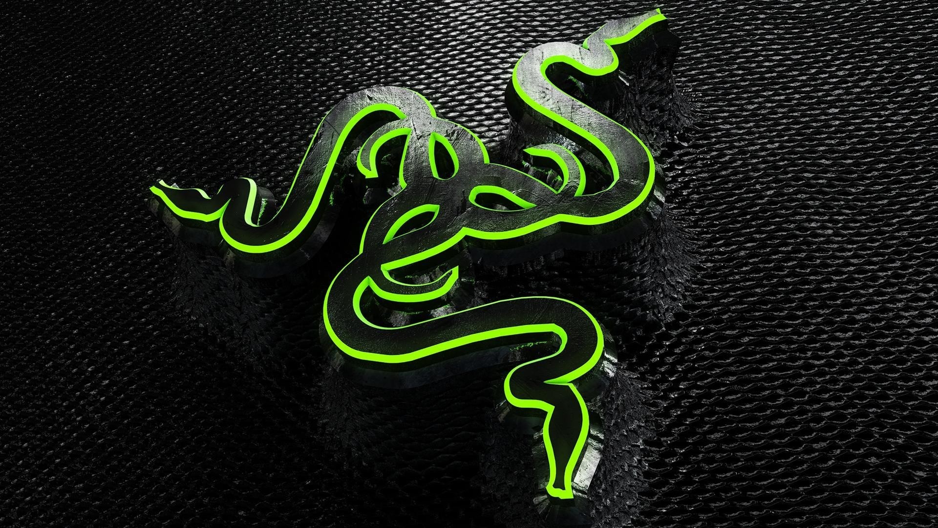 Razer, Logo Razer 3D, Metallo, Neon verde, Full HD, sfondo per PC e portatile