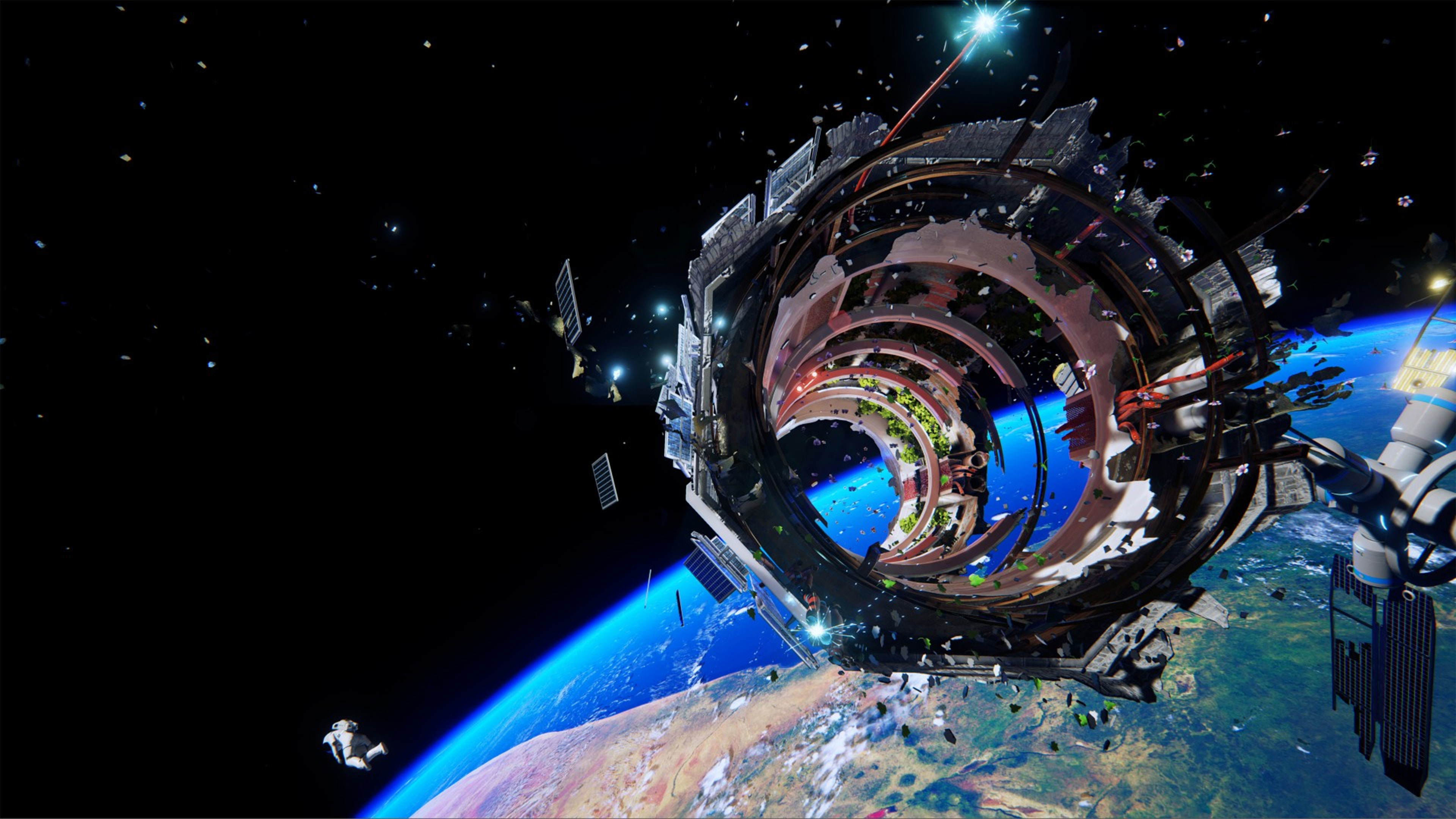 Stazione spaziale, Terra, Spazio, Fantascienza, Astronauta, 4K, sfondo per il tuo desktop