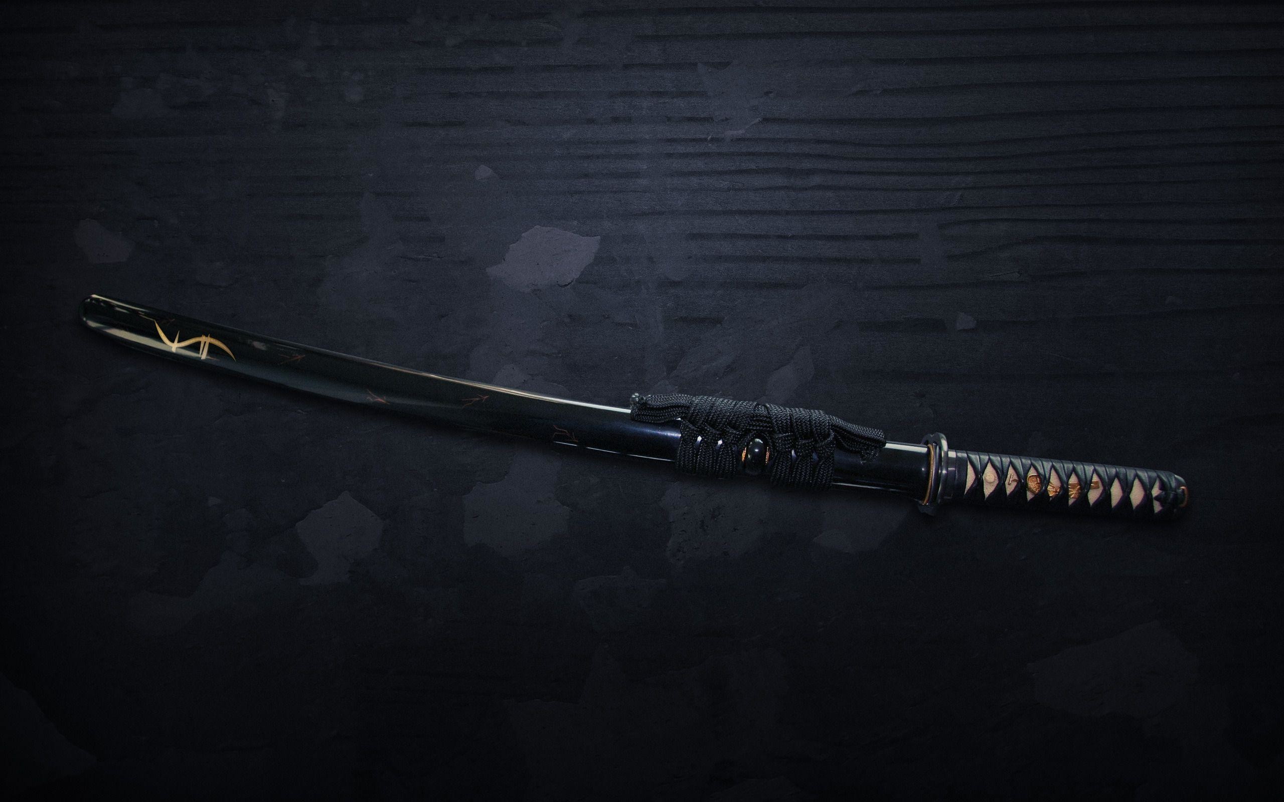 Katana, Saya, Sfondo blu scuro, 16:10 2K, wallpaper widescreen