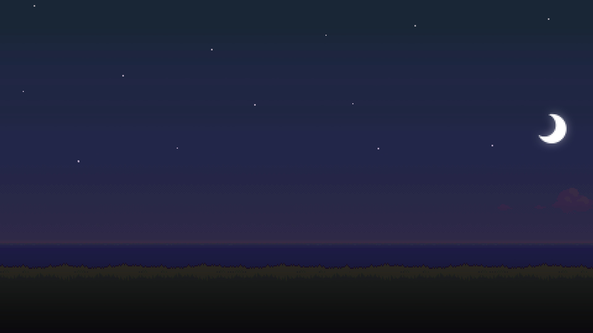 Pixel art, Notte, Luna, Cielo stellato, Minimalista, 1920x1080, sfondo per PC