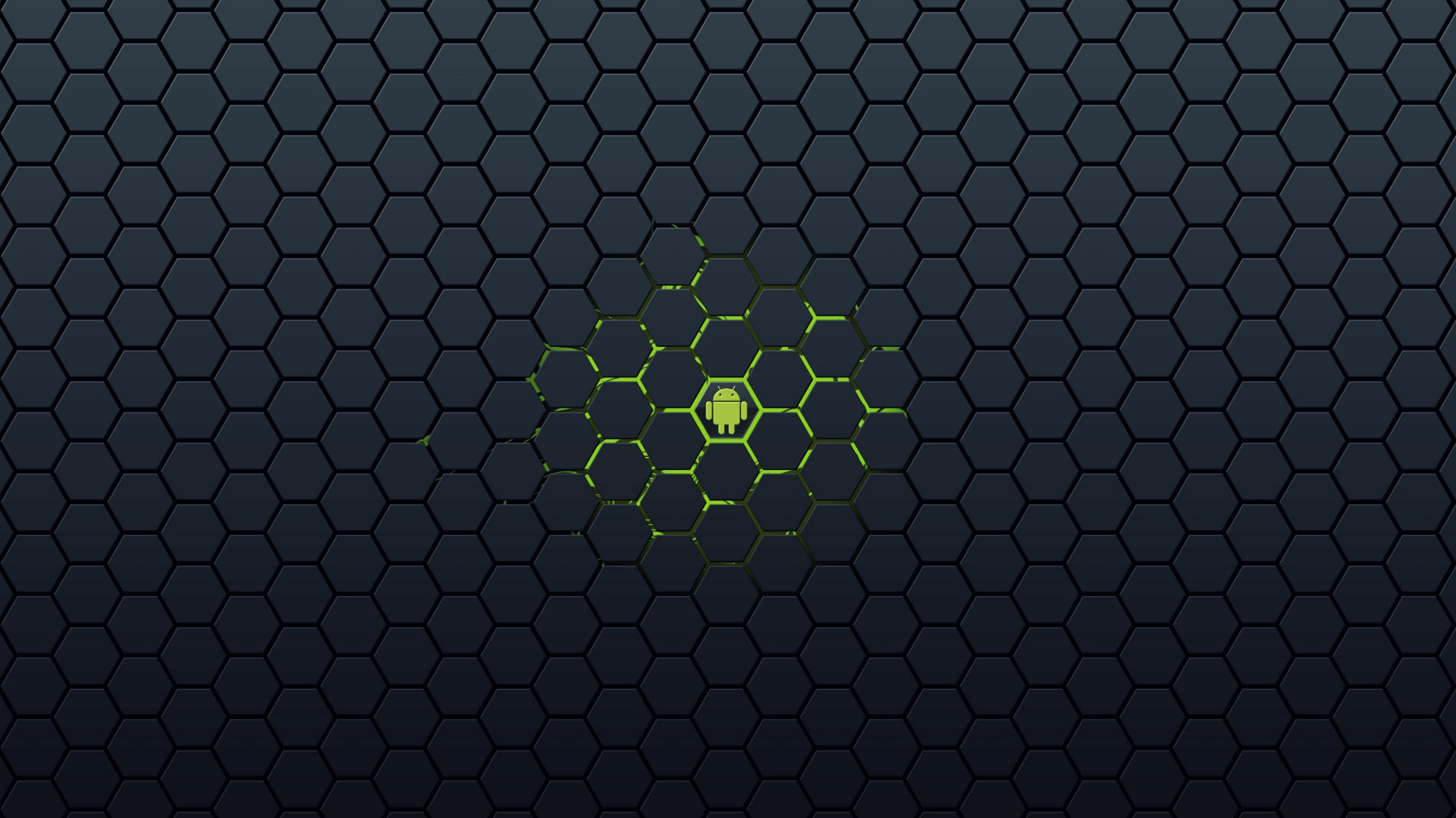 Logo Android, Android, Esagoni, Verde, 2K, sfondo per PC e portatile