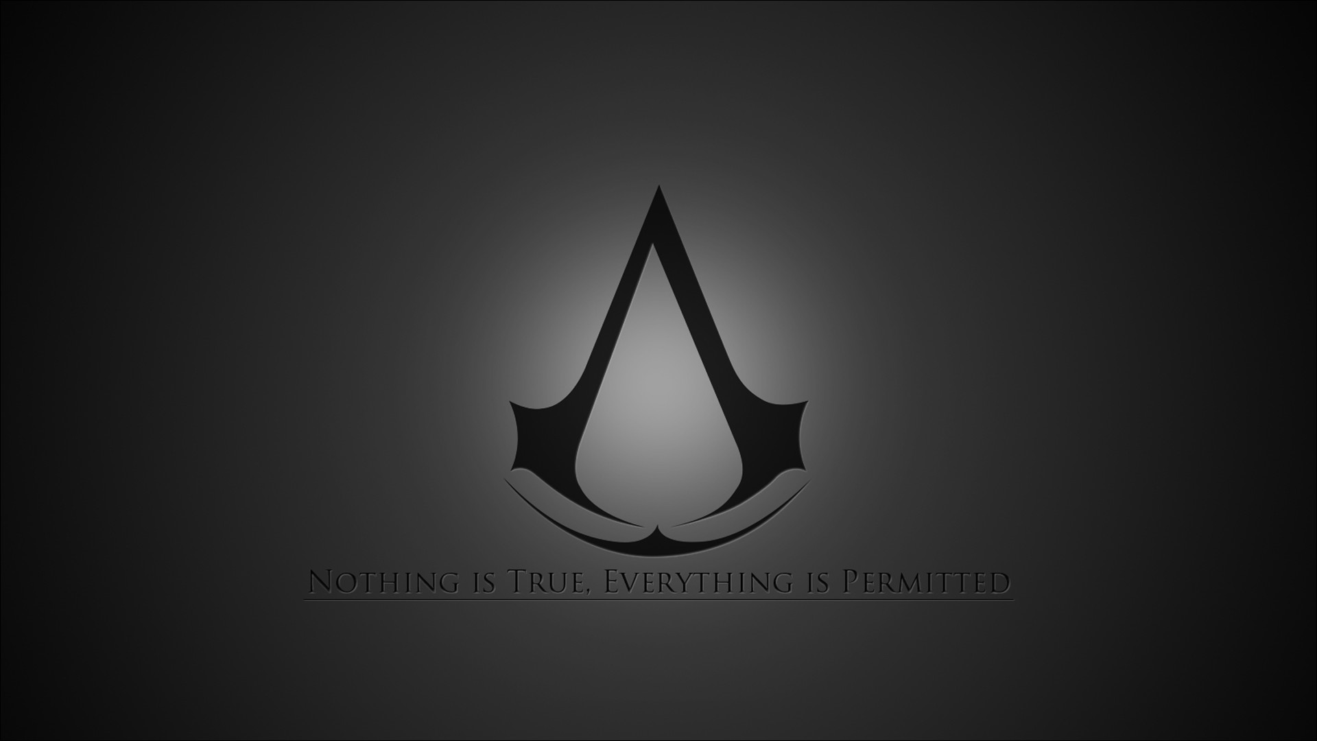 Simbolo degli Assassini, Assassin's Creed, Nothing is true, everything is permitted, Sfondo grigio, wallpaper Full HD
