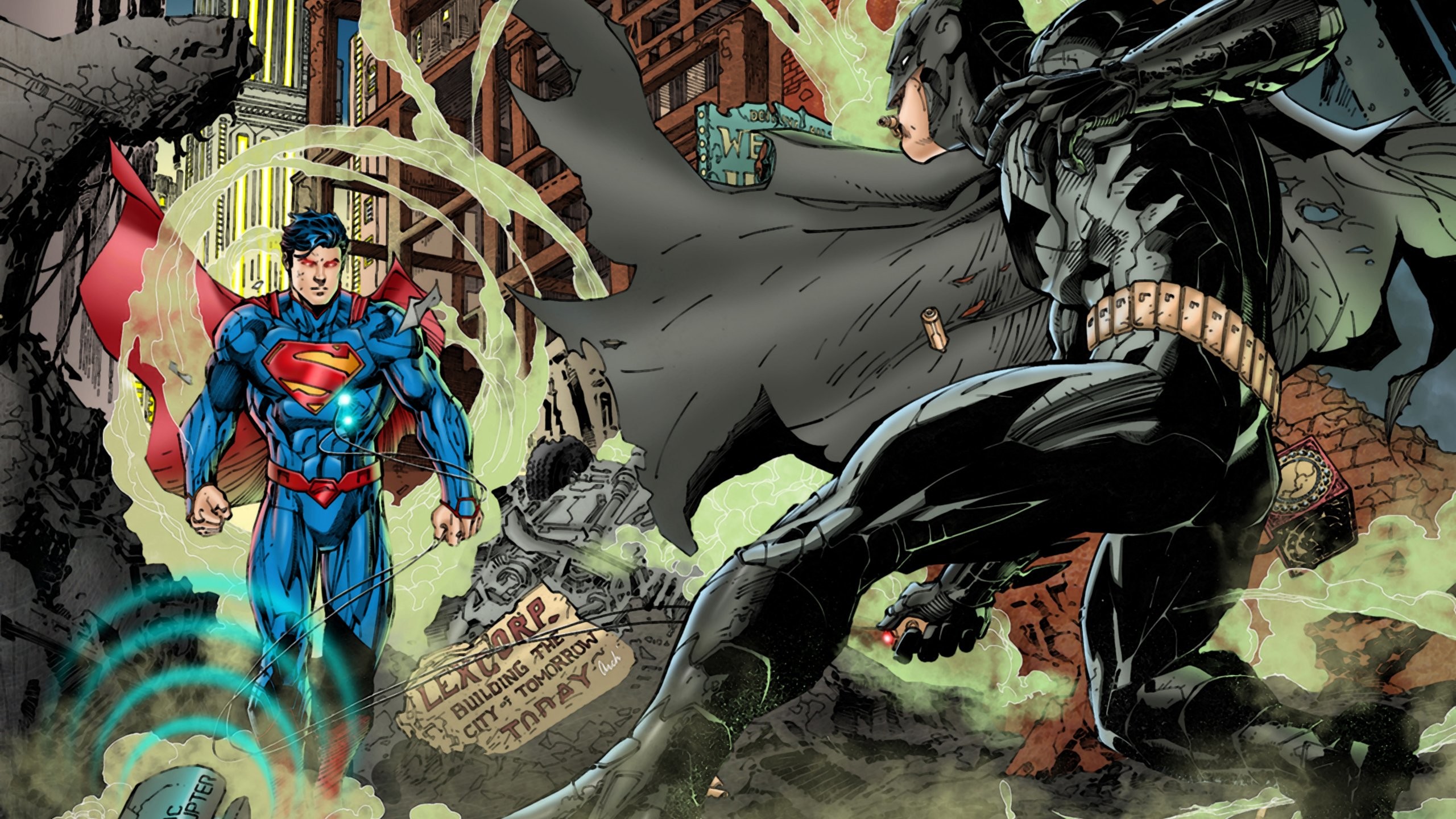 Superman, Batman, DC Comics, Fumetto, Combattimento, 2K, sfondo per PC