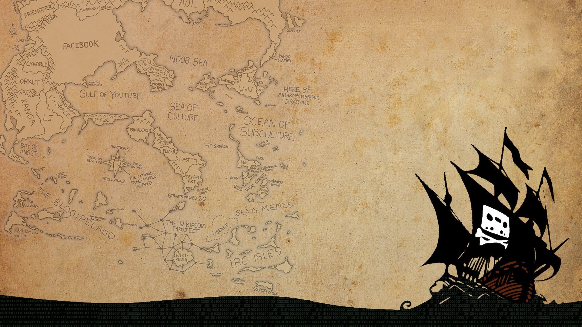 The Pirate Bay, Logo, Mappa antica, Nave pirata, Full HD, sfondo per PC e portatile