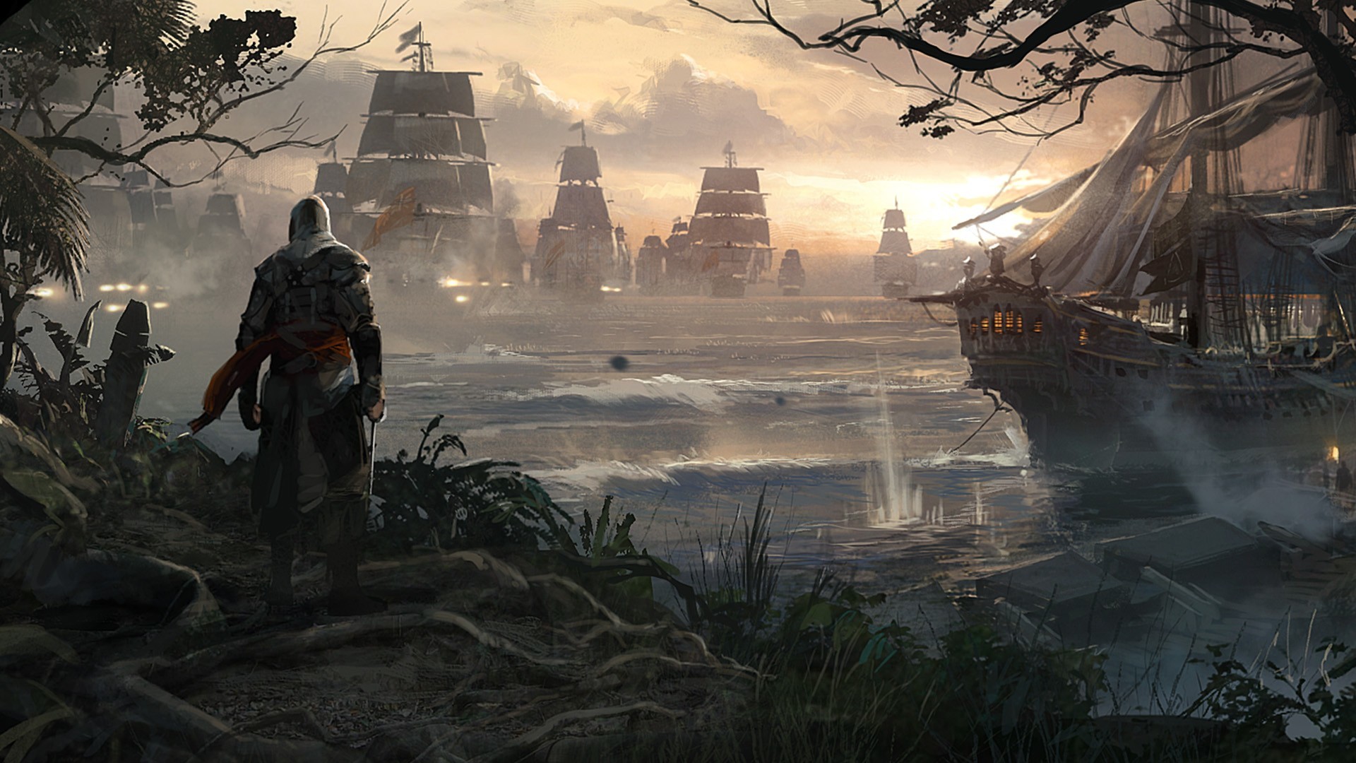 Assassin's Creed IV: Black Flag, Edward Kenway, Flotta, Galeoni, sfondo Full HD per PC
