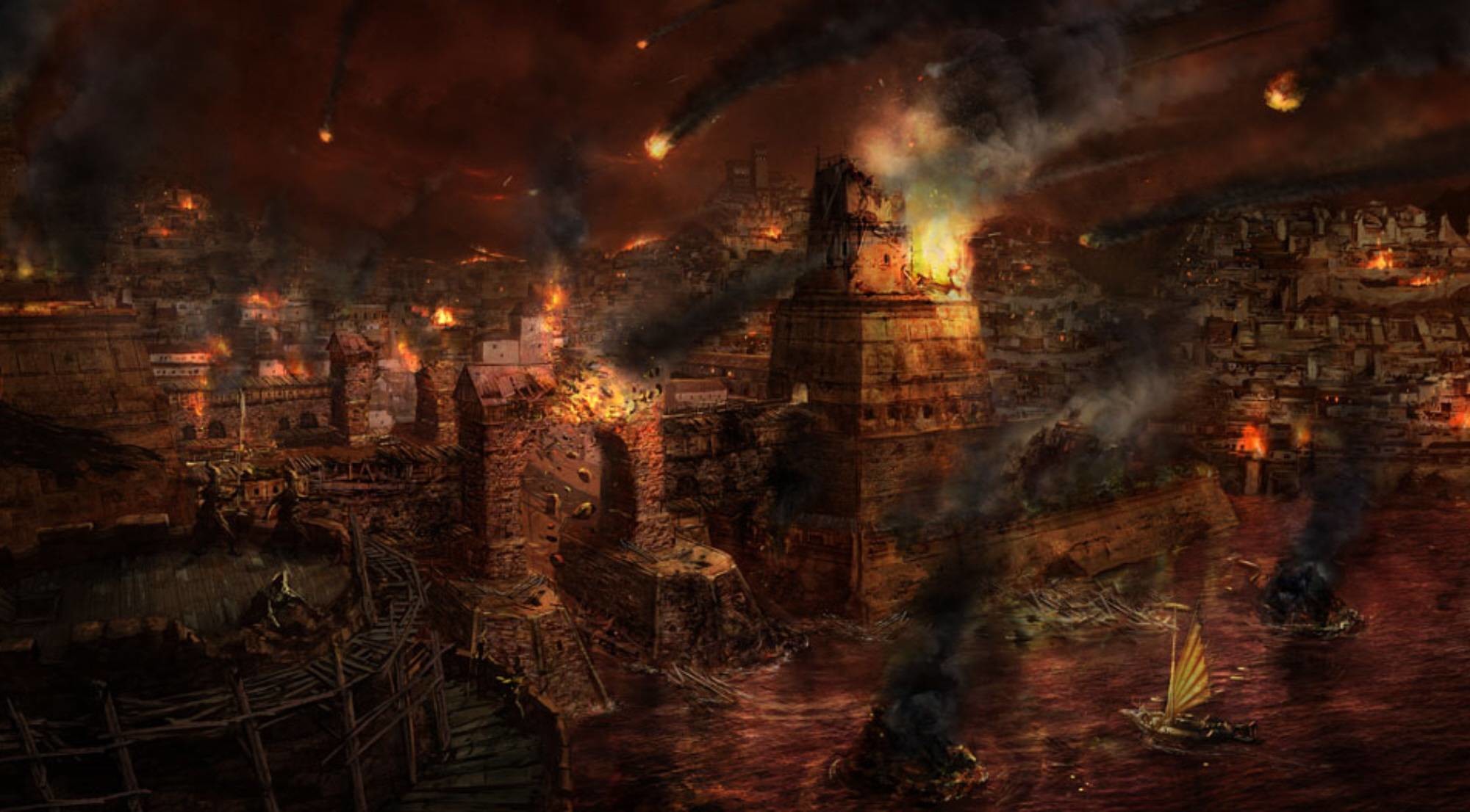 Città in fiamme, Apocalisse, Arte digitale, Distruzione, sfondo PC Full HD
