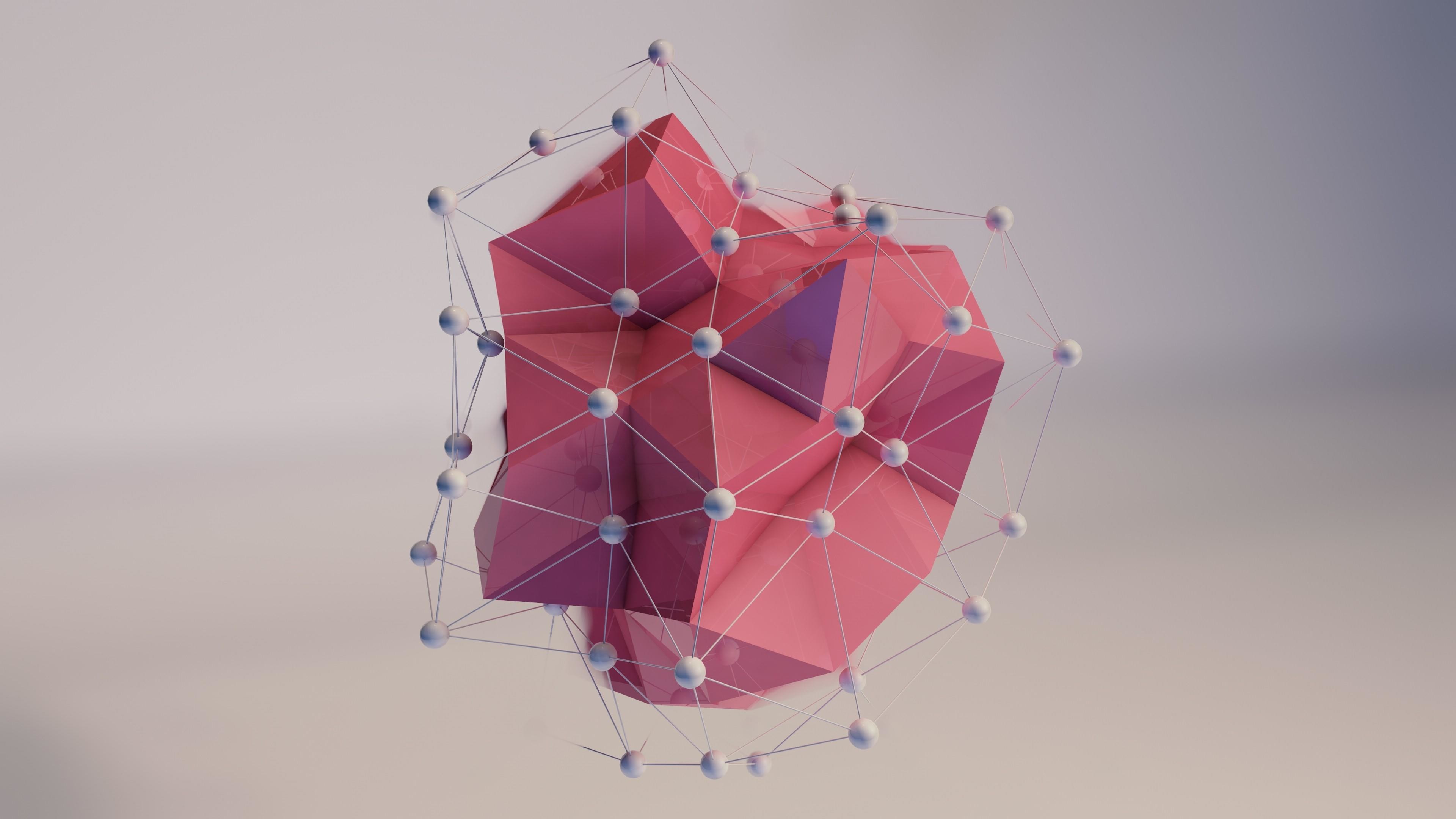 Poligoni 3D, Wireframe, Rosa, Astratto, 3840x2160, sfondo per PC