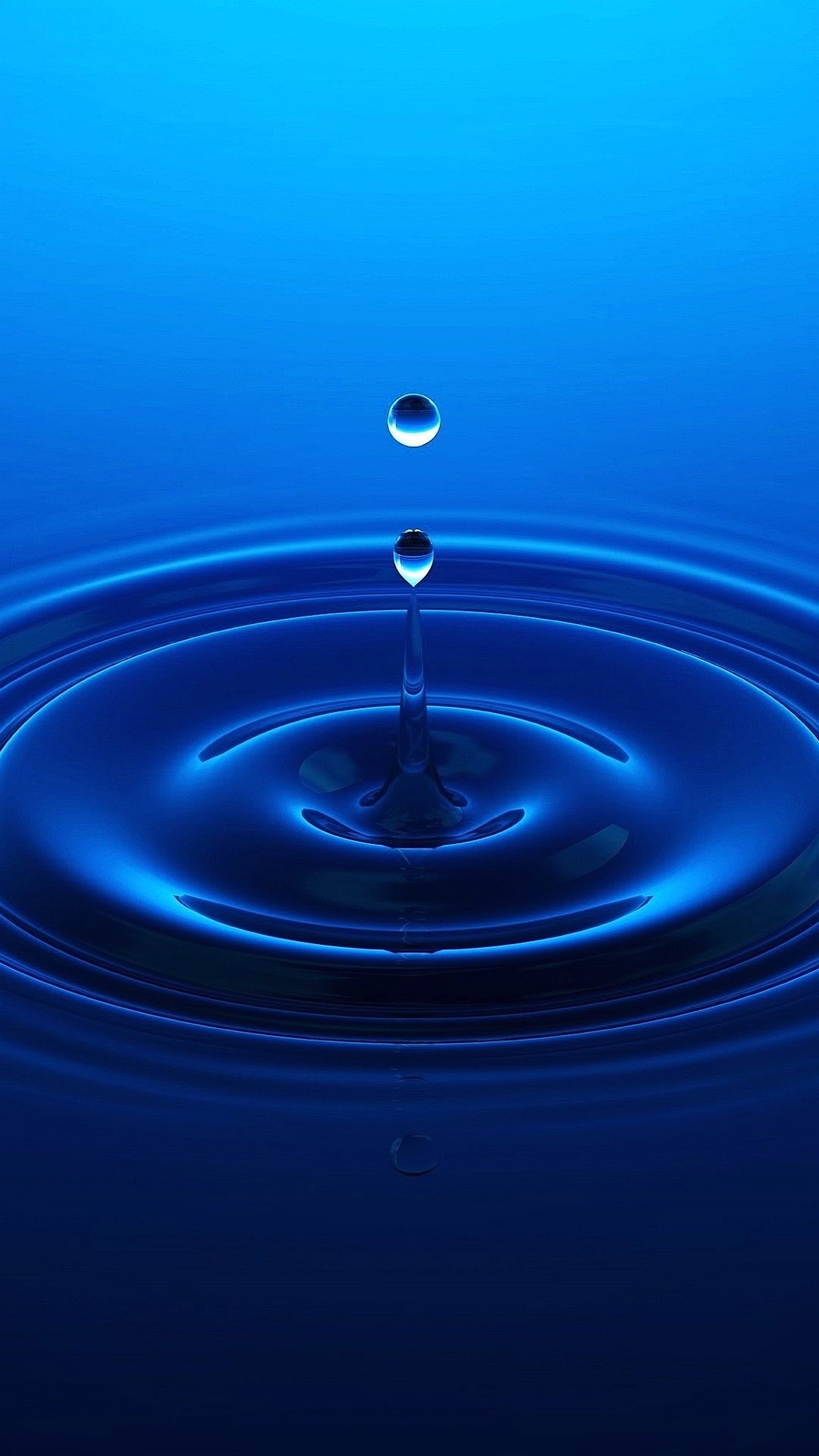 Goccia d'acqua, Onde concentriche, Blu, Full HD, wallpaper per smartphone