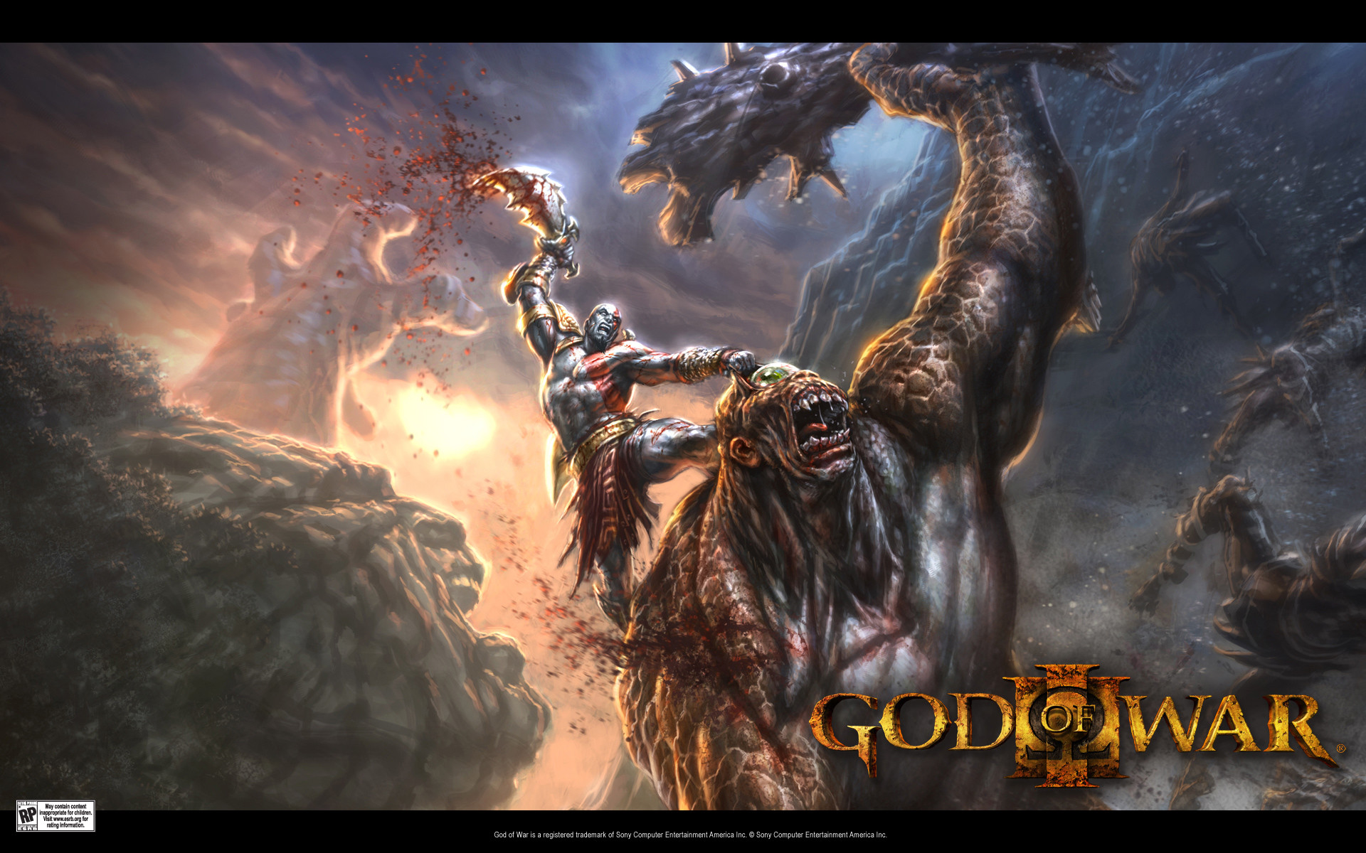 Kratos, God of War III, Titano, Battaglia, Logo, 16:10 Full HD, sfondo widescreen