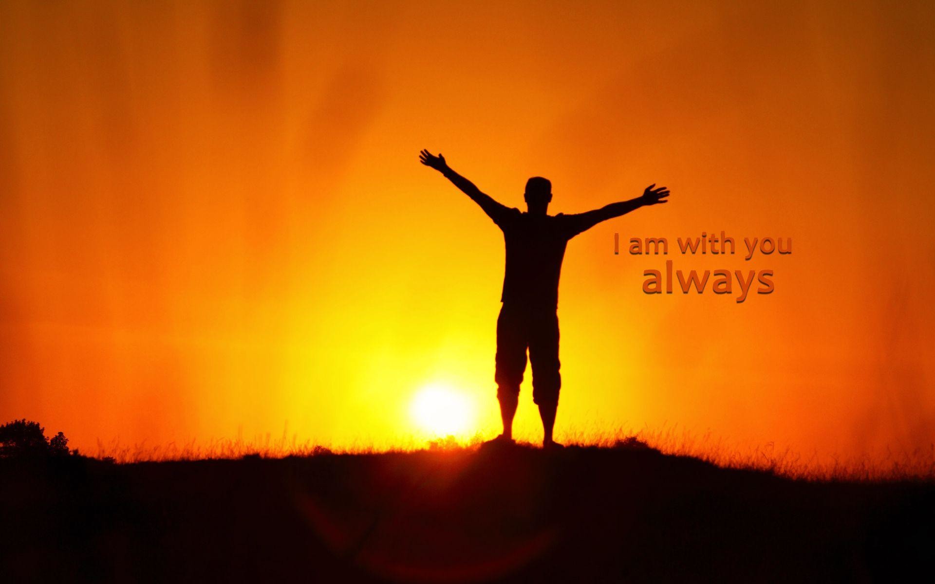 I am with you always, Uomo, Braccia aperte, Silhouette, Tramonto, sfondo per portatile