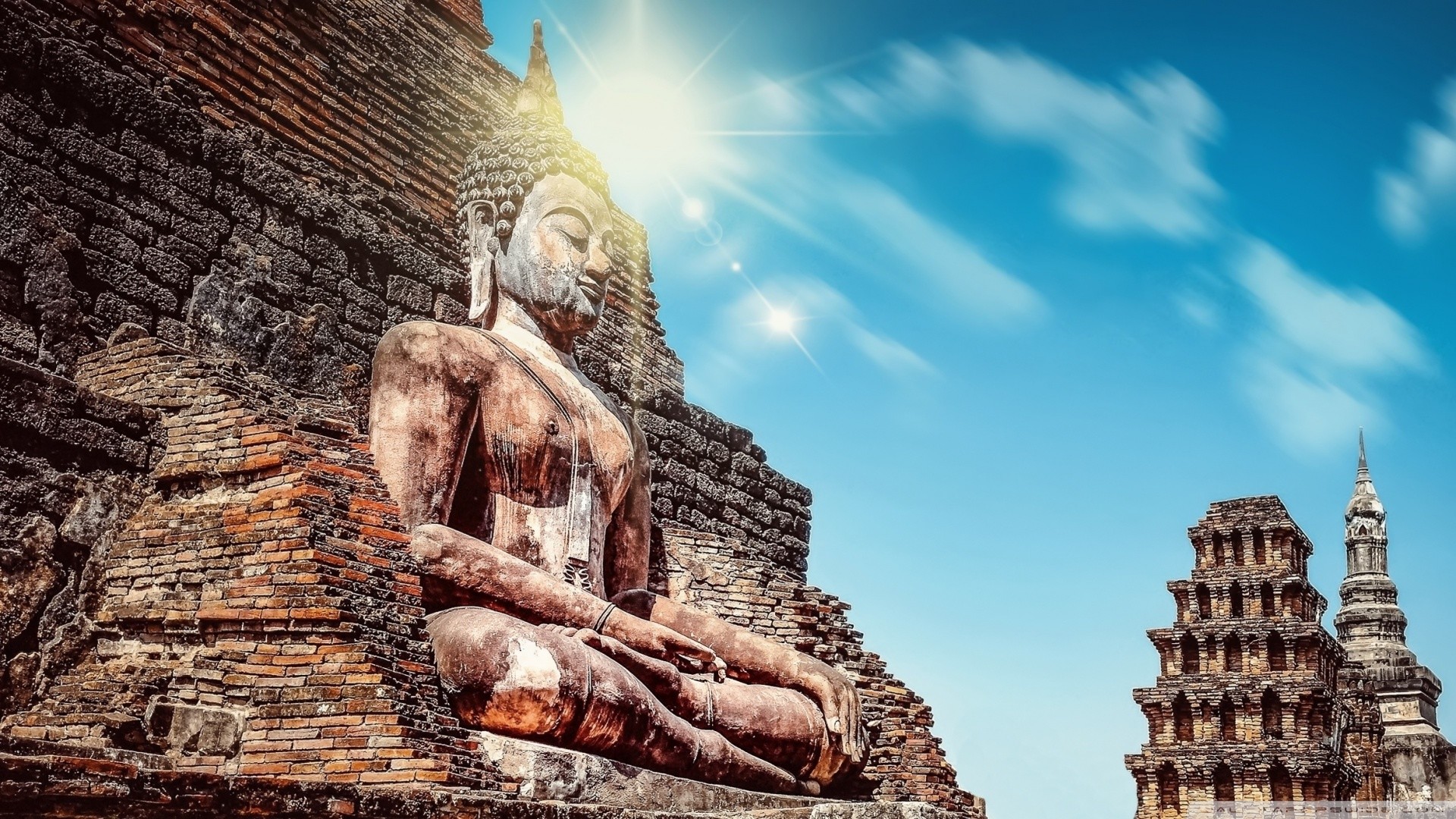 Wat Mahathat, Sukhothai, Thailandia, Buddha, Cielo, Full HD, sfondo per PC