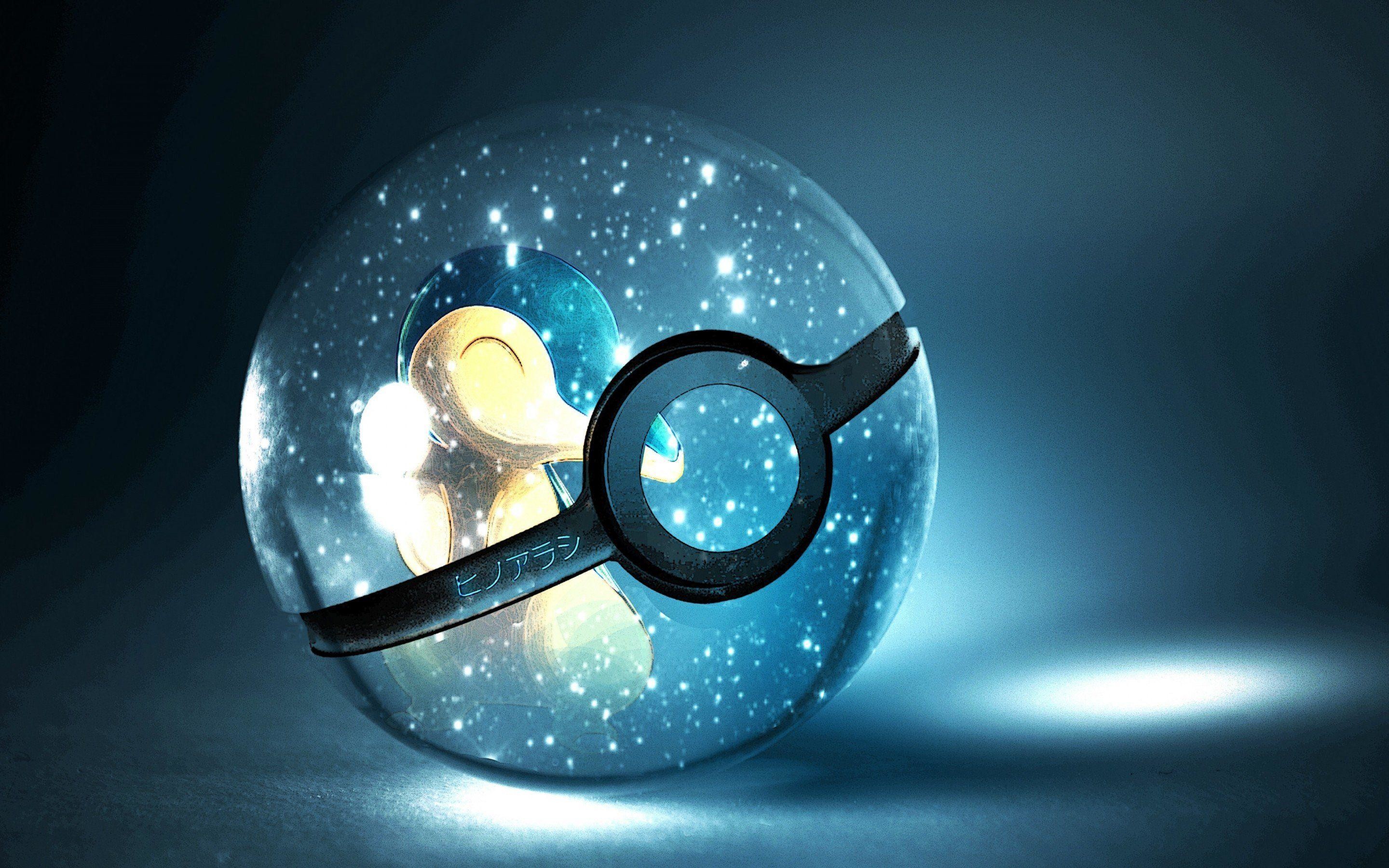 Poké Ball, Cyndaquil, Pokémon, Sfera di vetro, Blu, 2K, sfondo desktop